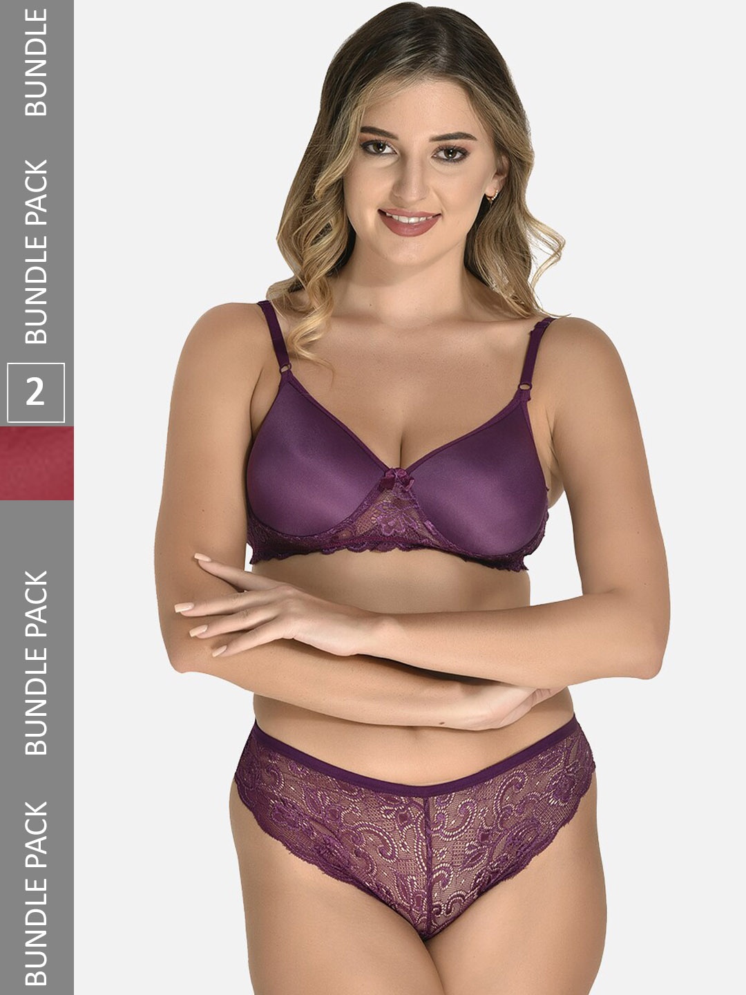 

StyFun Pack Of 2 Self-Designed Cotton Lingerie Set LS_Jas_Min_Set_PurpleMaroon_B, Purple