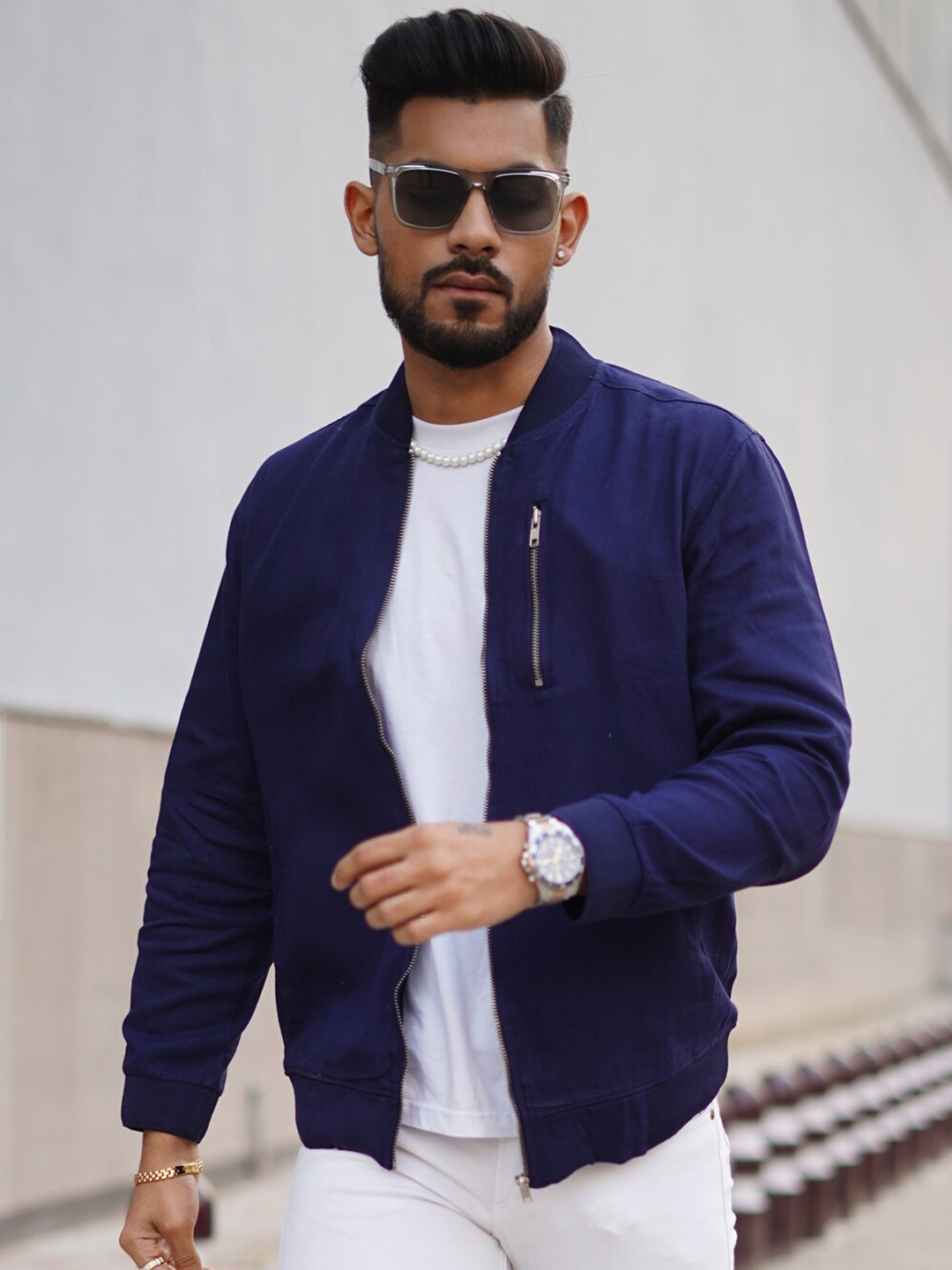 

Powerlook Men Cotton Bomber Jacket, Navy blue