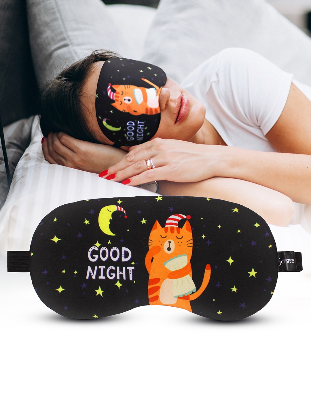 

JENNA Printed Stars And Moon Sleeping Eye Mask, Black