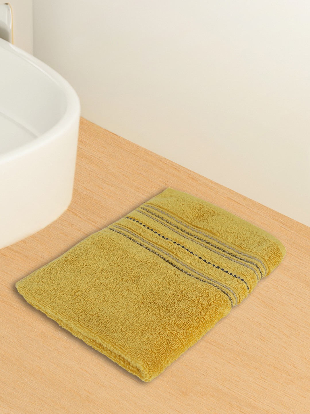 

HomeTown Nora Mustard Yellow 2 Pieces Striped 500 GSM Cotton Hand Towels