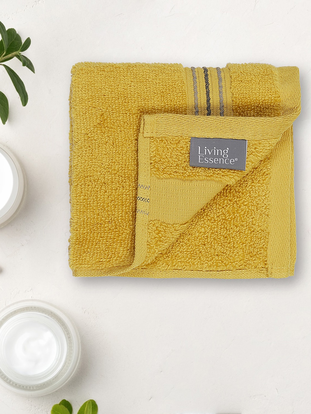 

HomeTown Nora Mustard-Yellow 4 Pieces Striped 500 GSM Cotton Face Towels