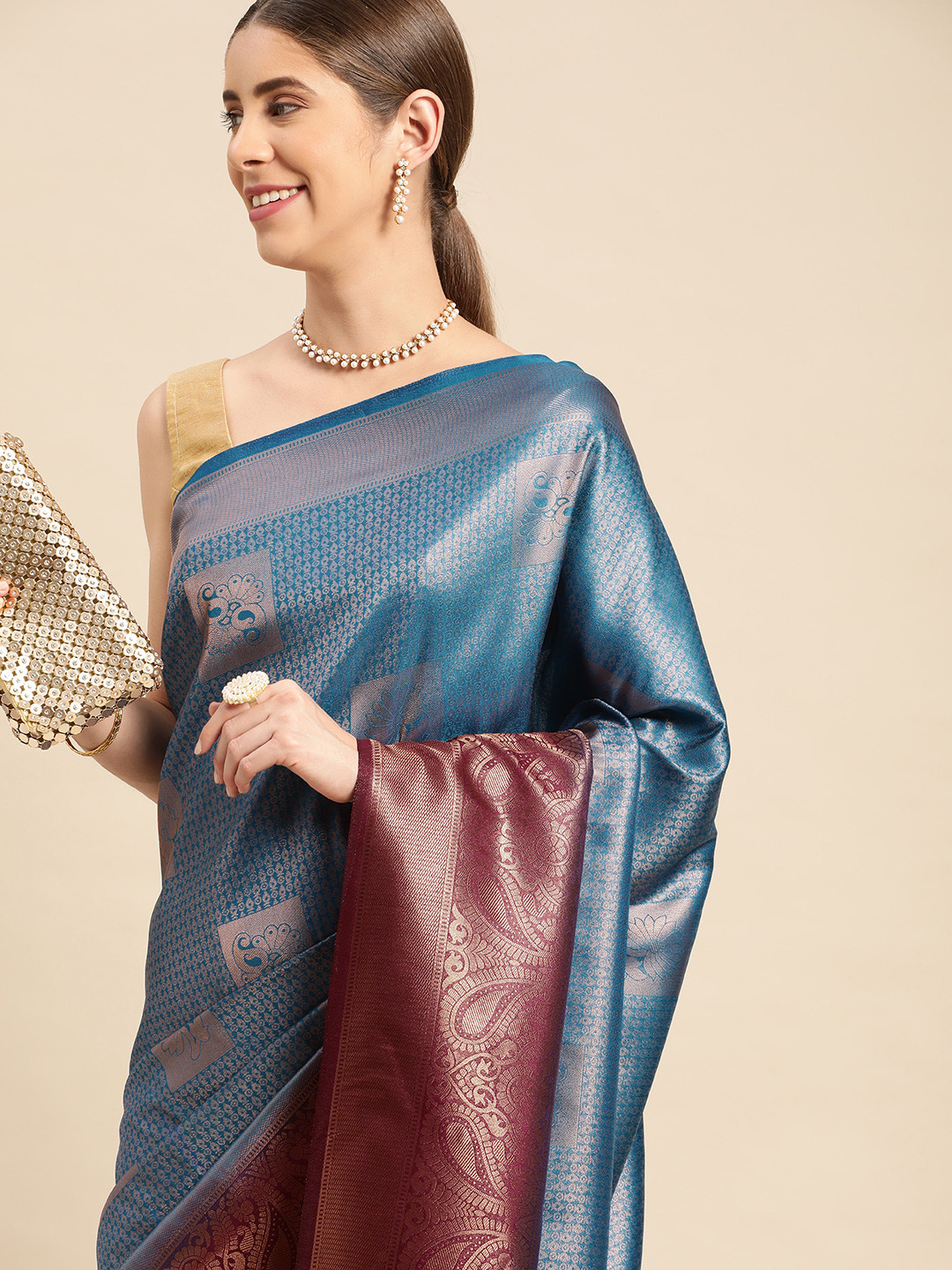 

Pothys Woven Design Ethnic Motifs Zari Art Silk Banarasi Saree, Blue