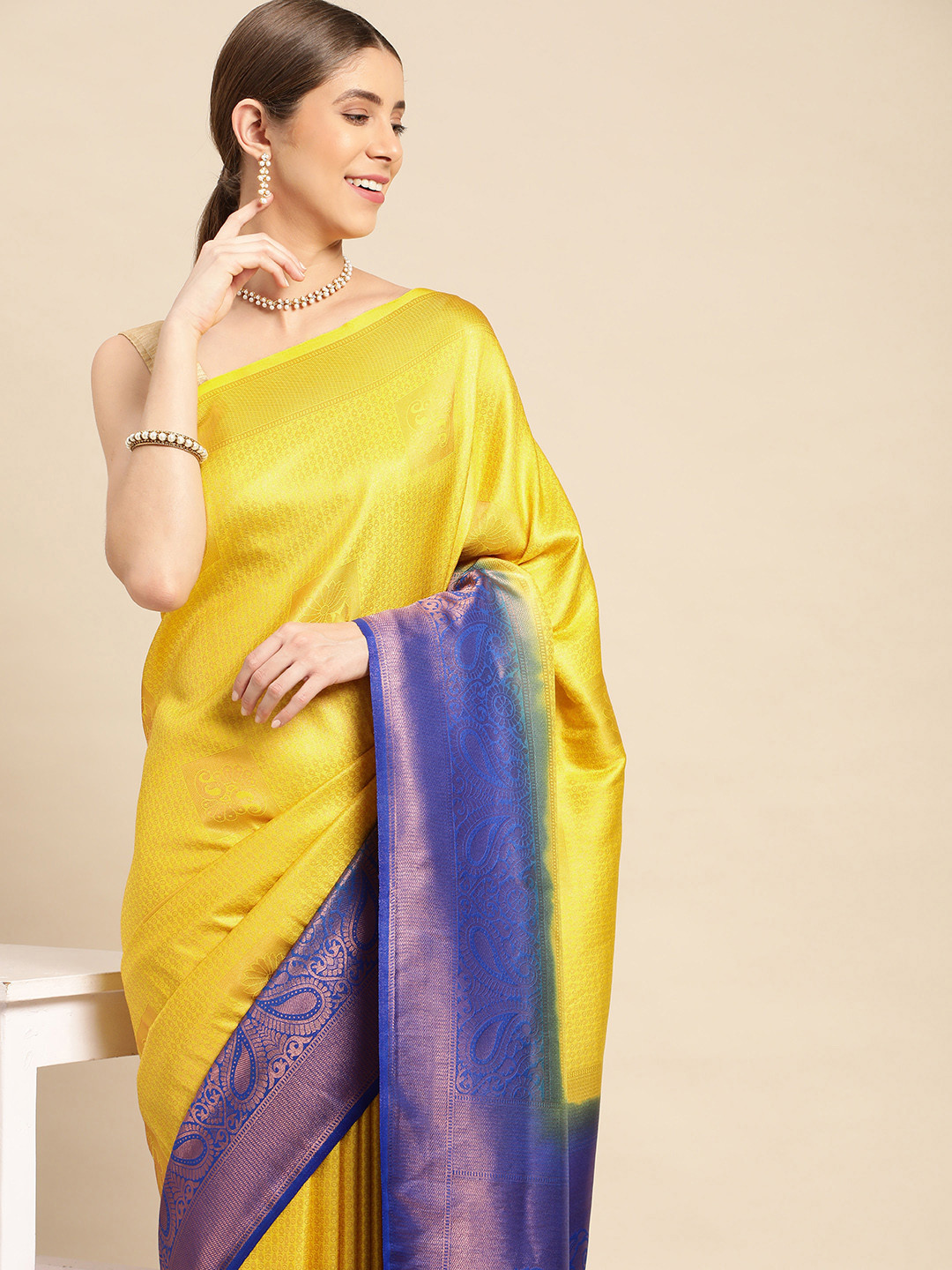

Pothys Woven Design Ethnic Motifs Zari Art Silk Banarasi Saree, Yellow