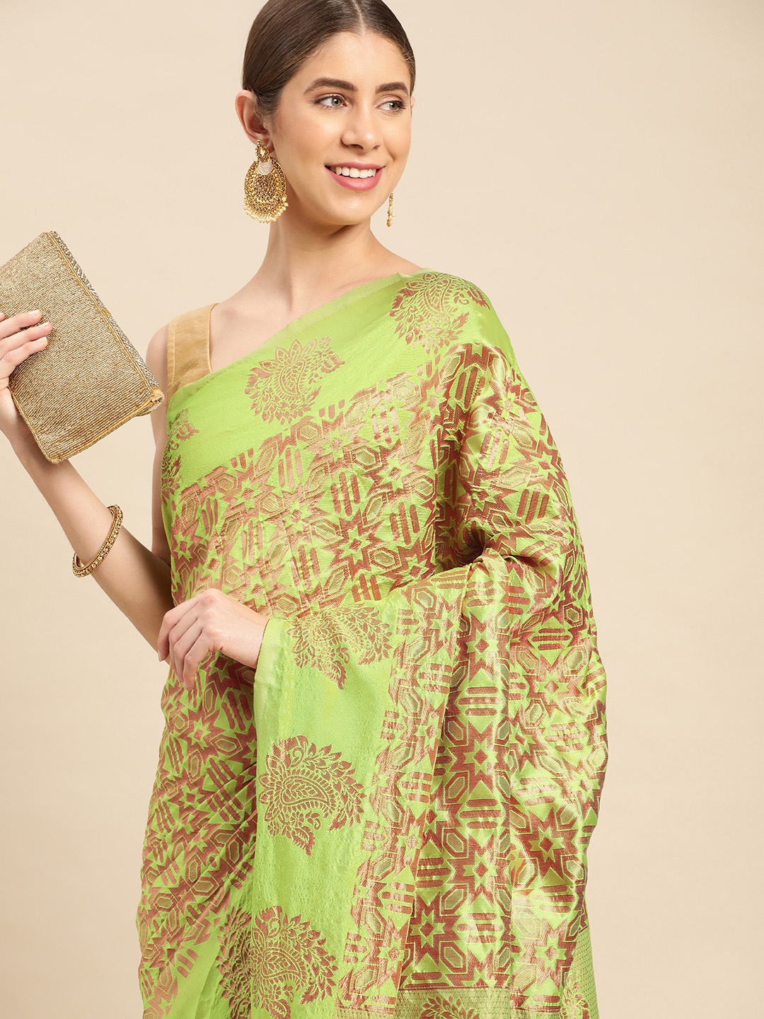 

Pothys Woven Design Ethnic Motifs Zari Jute Silk Saree, Green