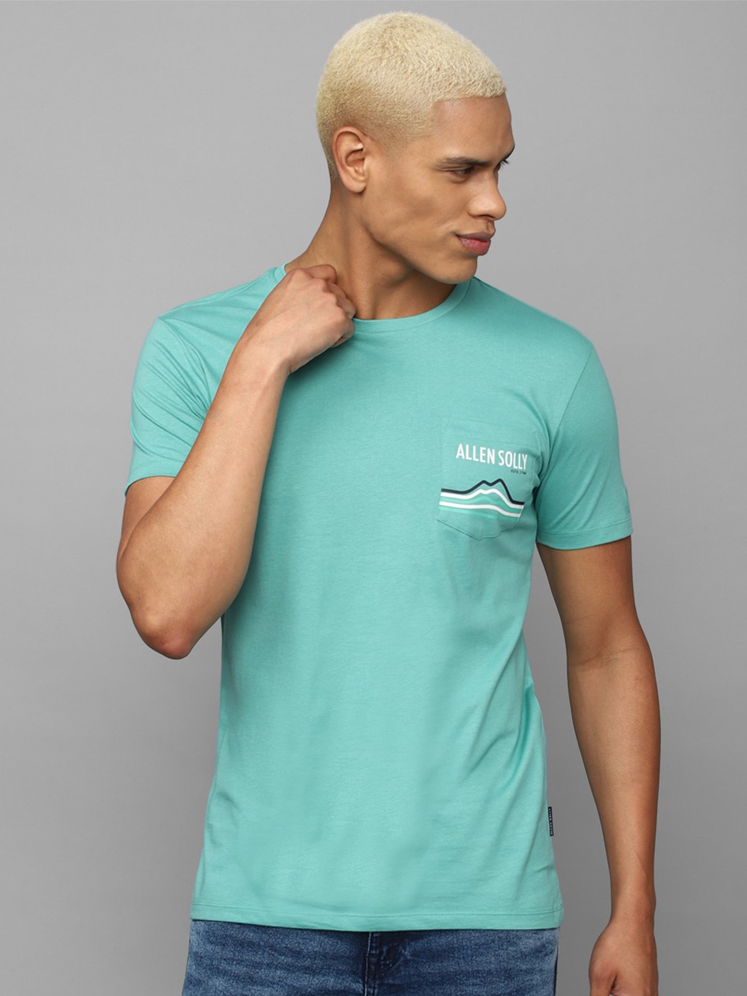 Allen Solly Men Round Neck Cotton T-shirt, Blue