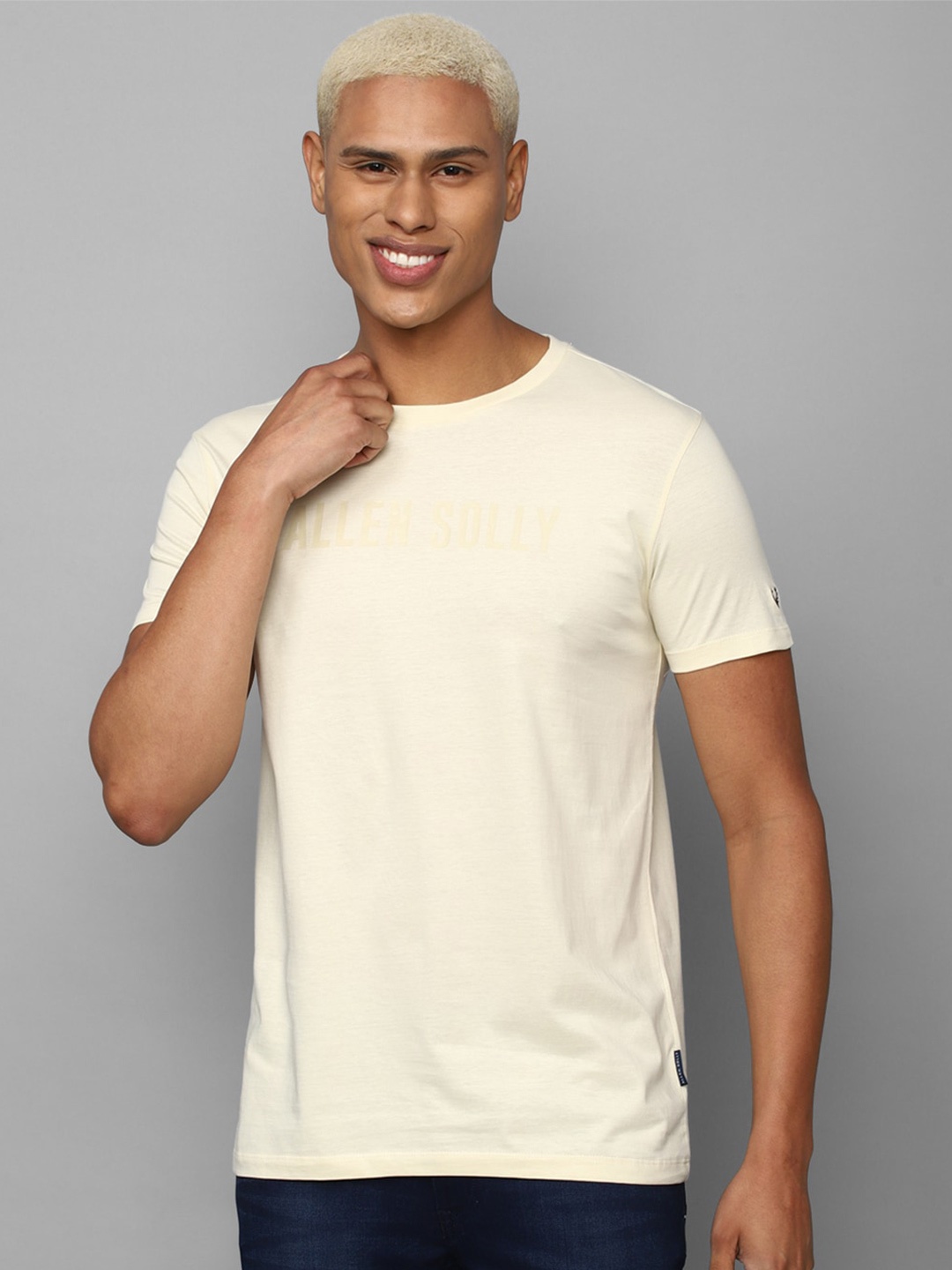 

Allen Solly Men Round Neck Cotton T-shirt, Cream