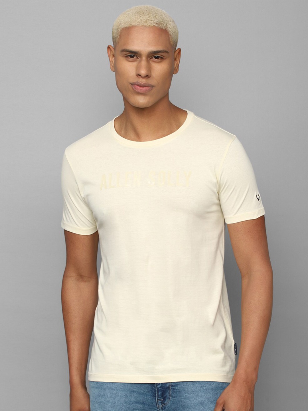 

Allen Solly Men Typography Printed Slim Fit Pure Cotton T-shirt, Cream