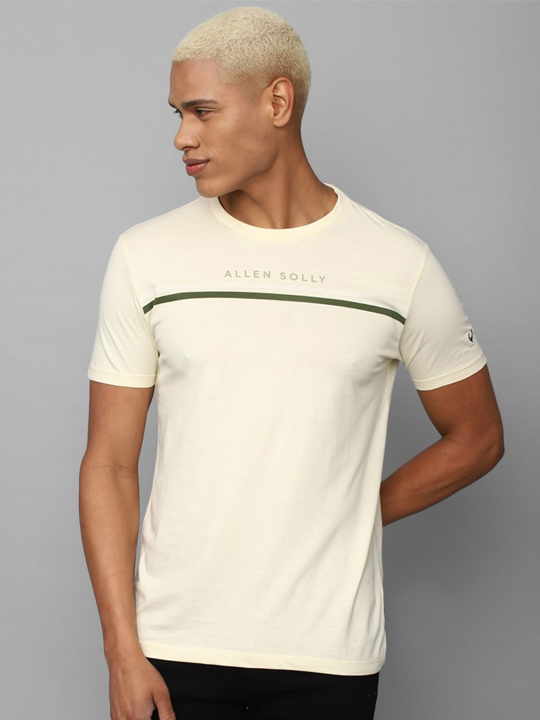 

Allen Solly Men Striped Pure Cotton T-shirt, Cream