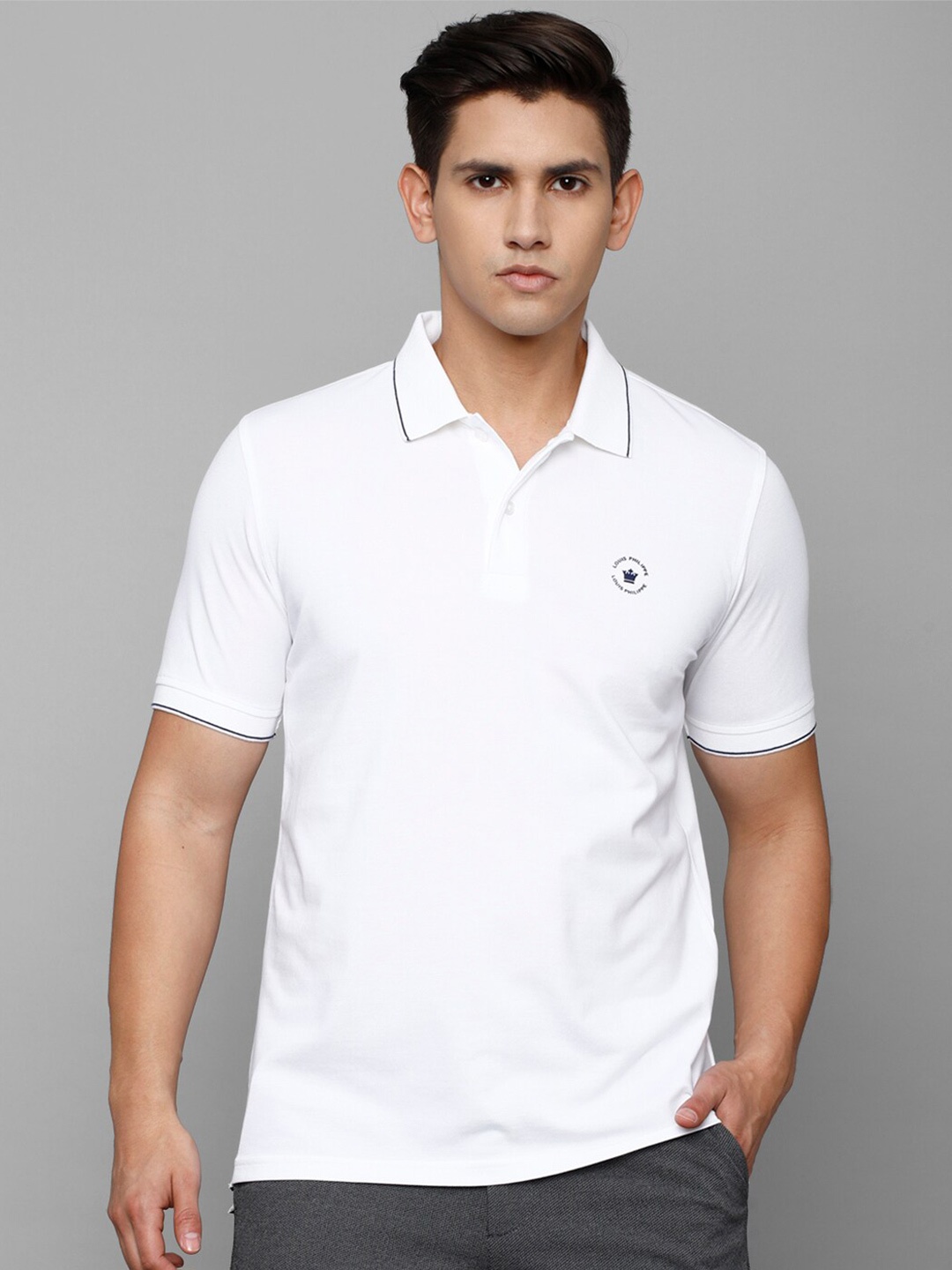 

Louis Philippe Men Polo Collar Cotton T-shirt, White