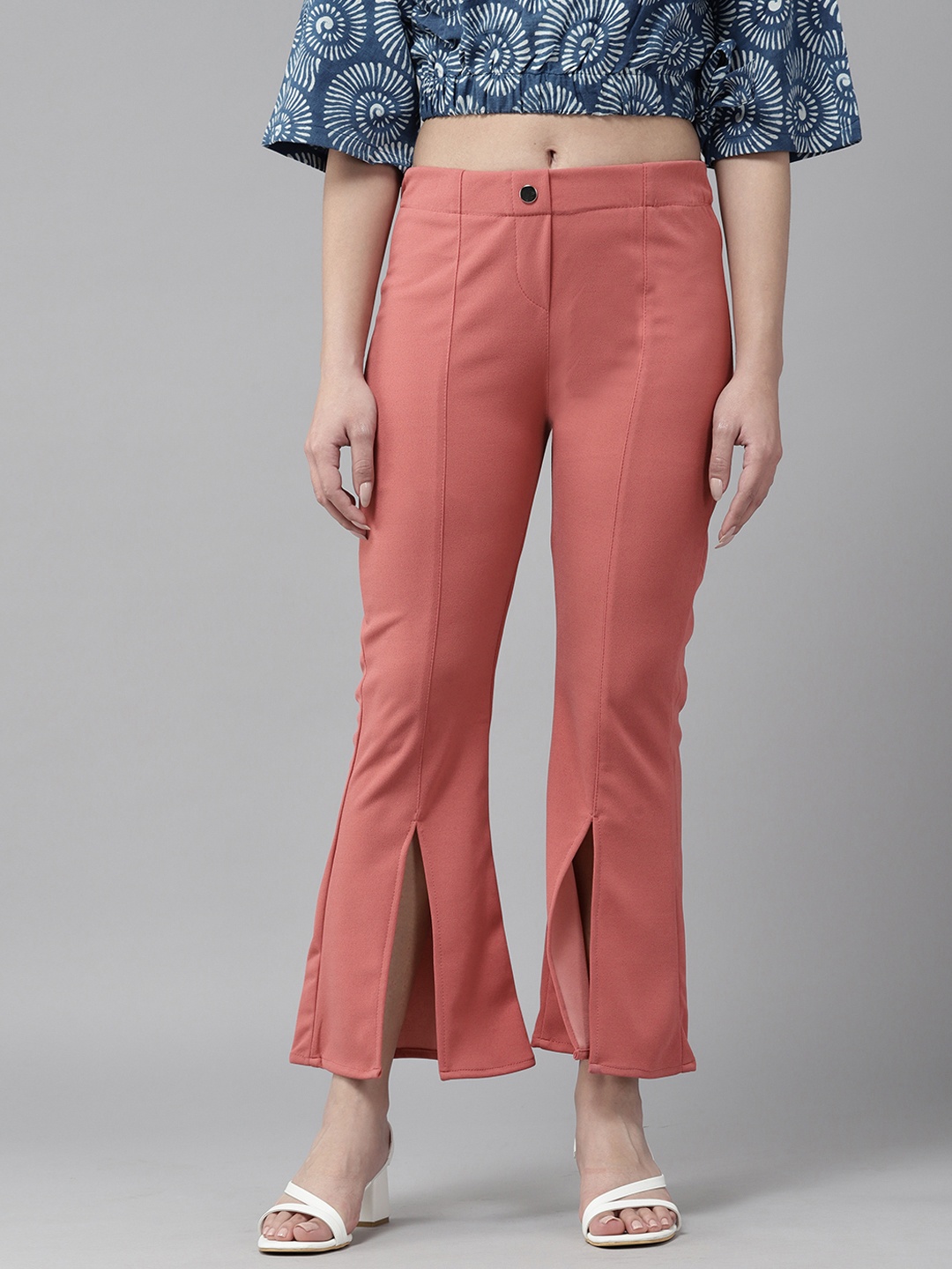 

Aarika Solid Flared Chambray Palazzos, Peach