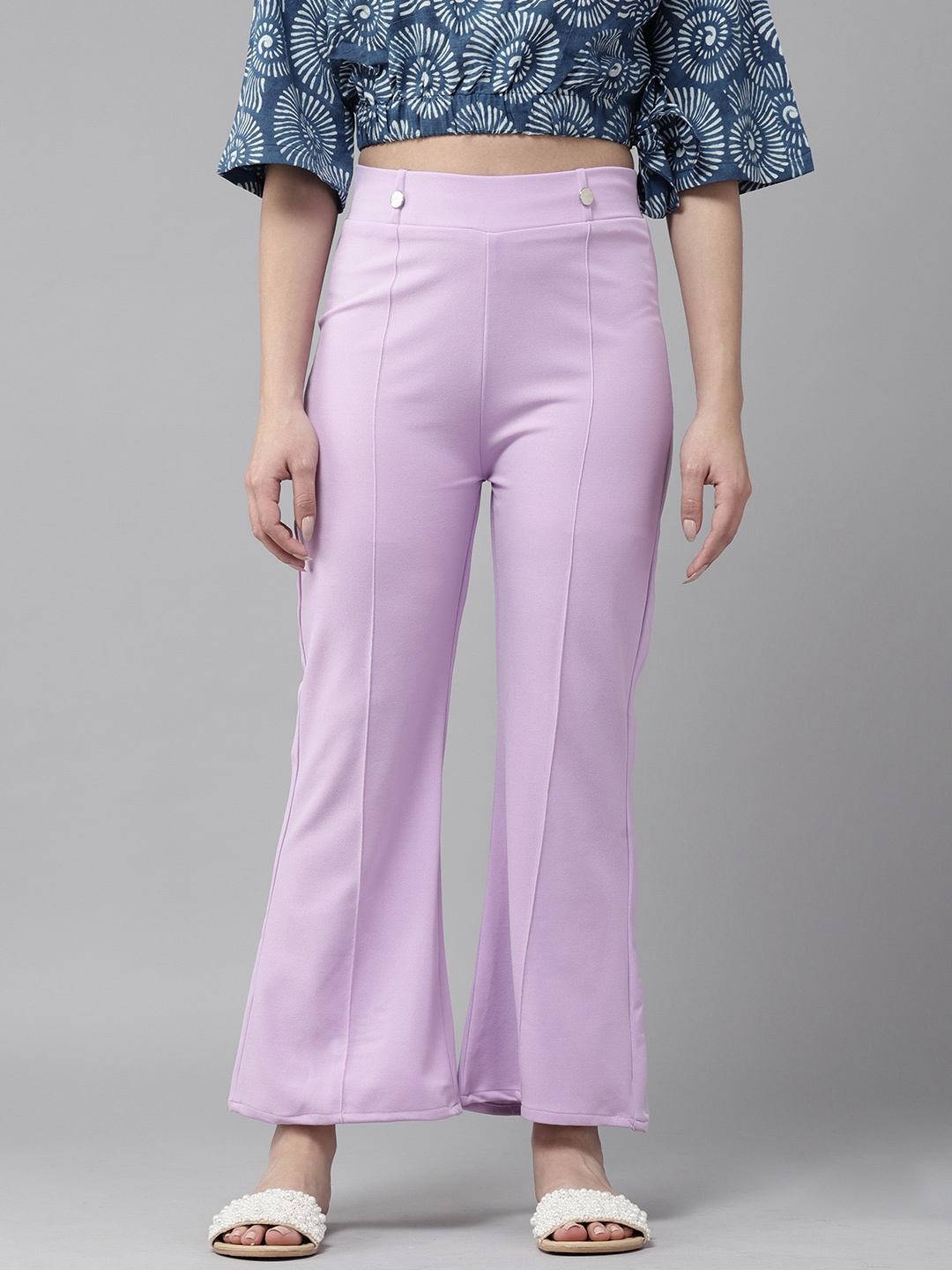

Aarika Solid Flared Chambray Palazzos, Purple