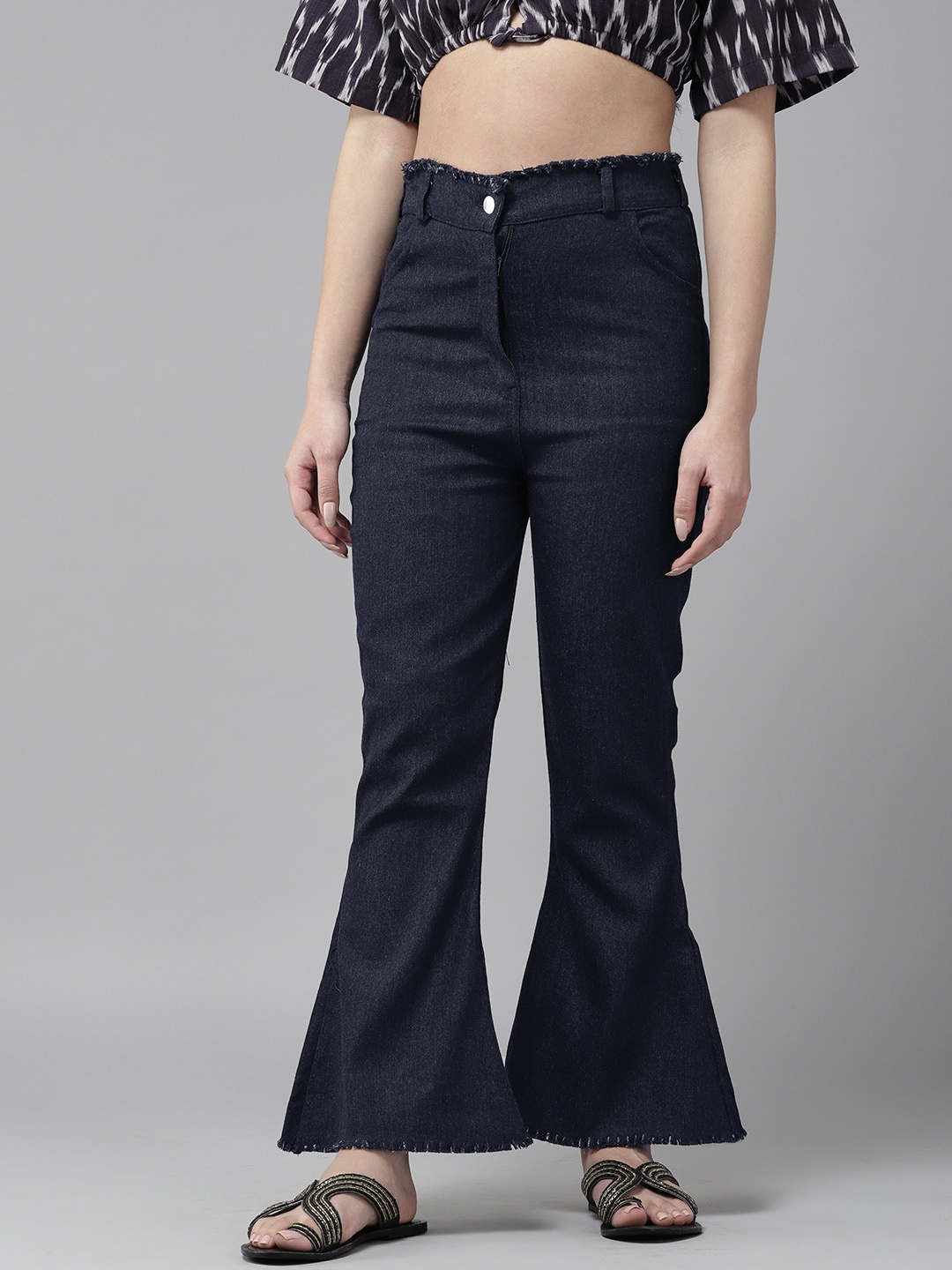 

Aarika Solid Flared Chambray Palazzos, Black