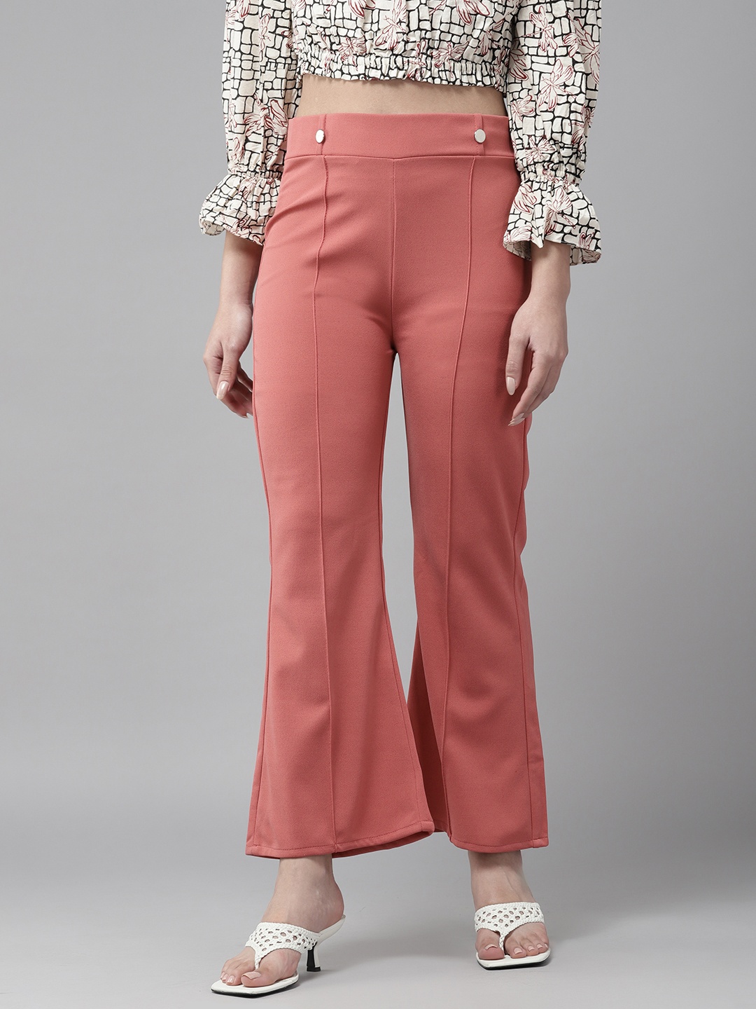 

Aarika Solid Flared Chambray Palazzos, Peach
