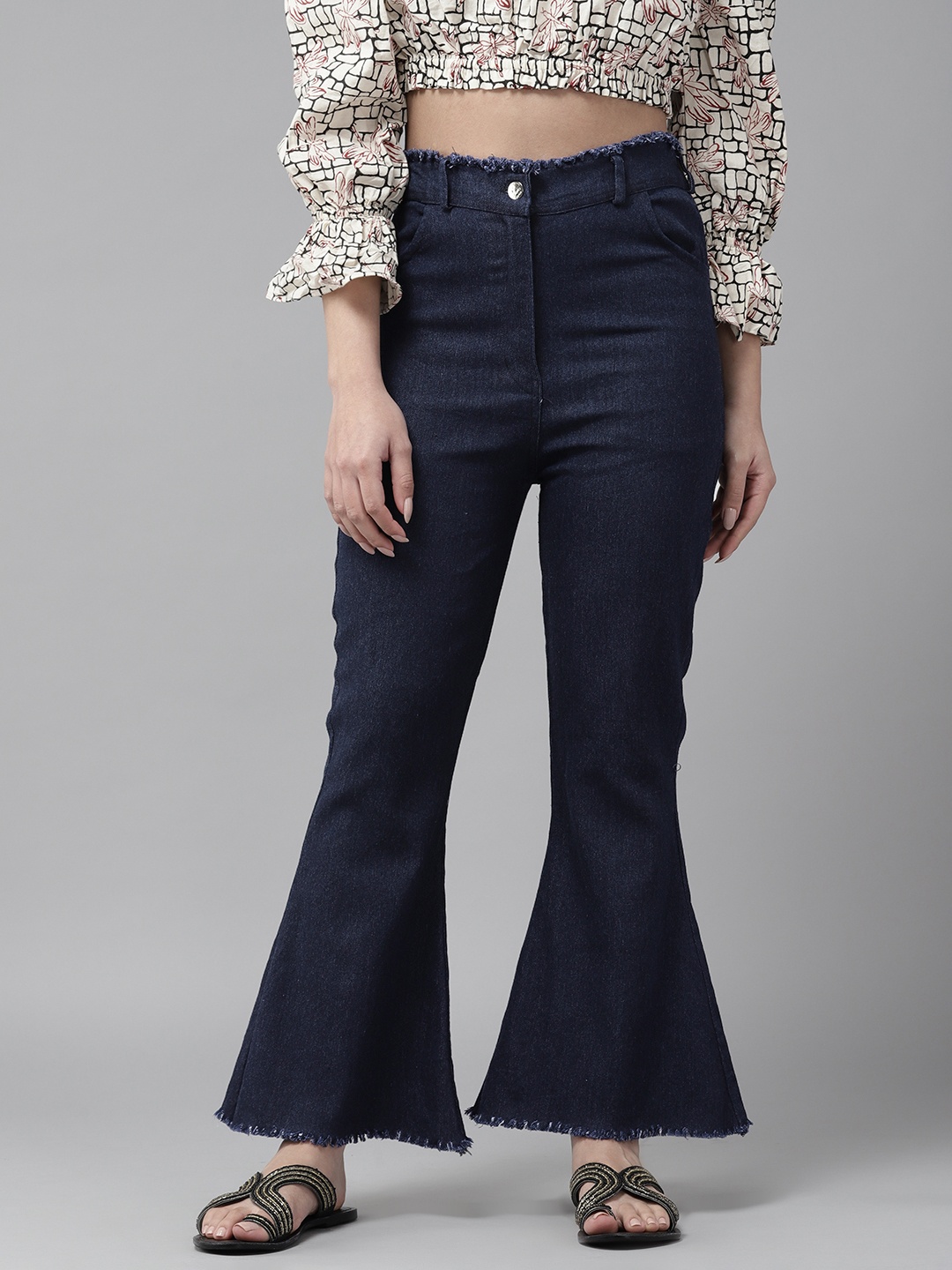 

Aarika Solid Flared Chambray Palazzos, Navy blue