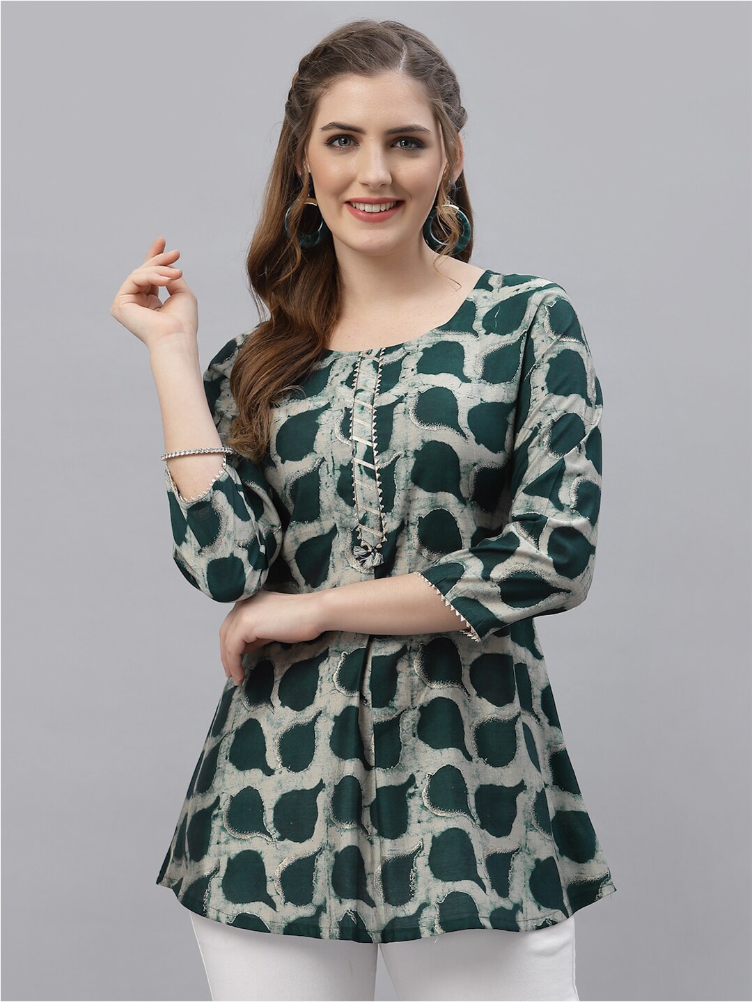 

TANKHI Modal Abstract Printed Tunic, Teal