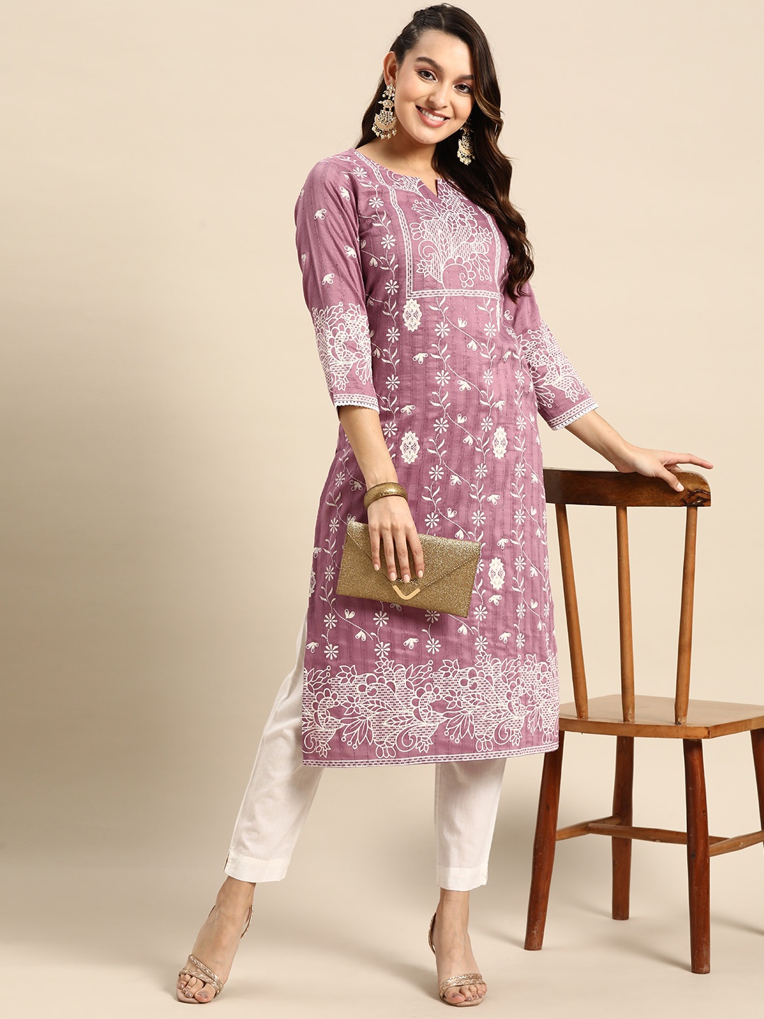 

Sangria Floral Printed Kurta, Mauve