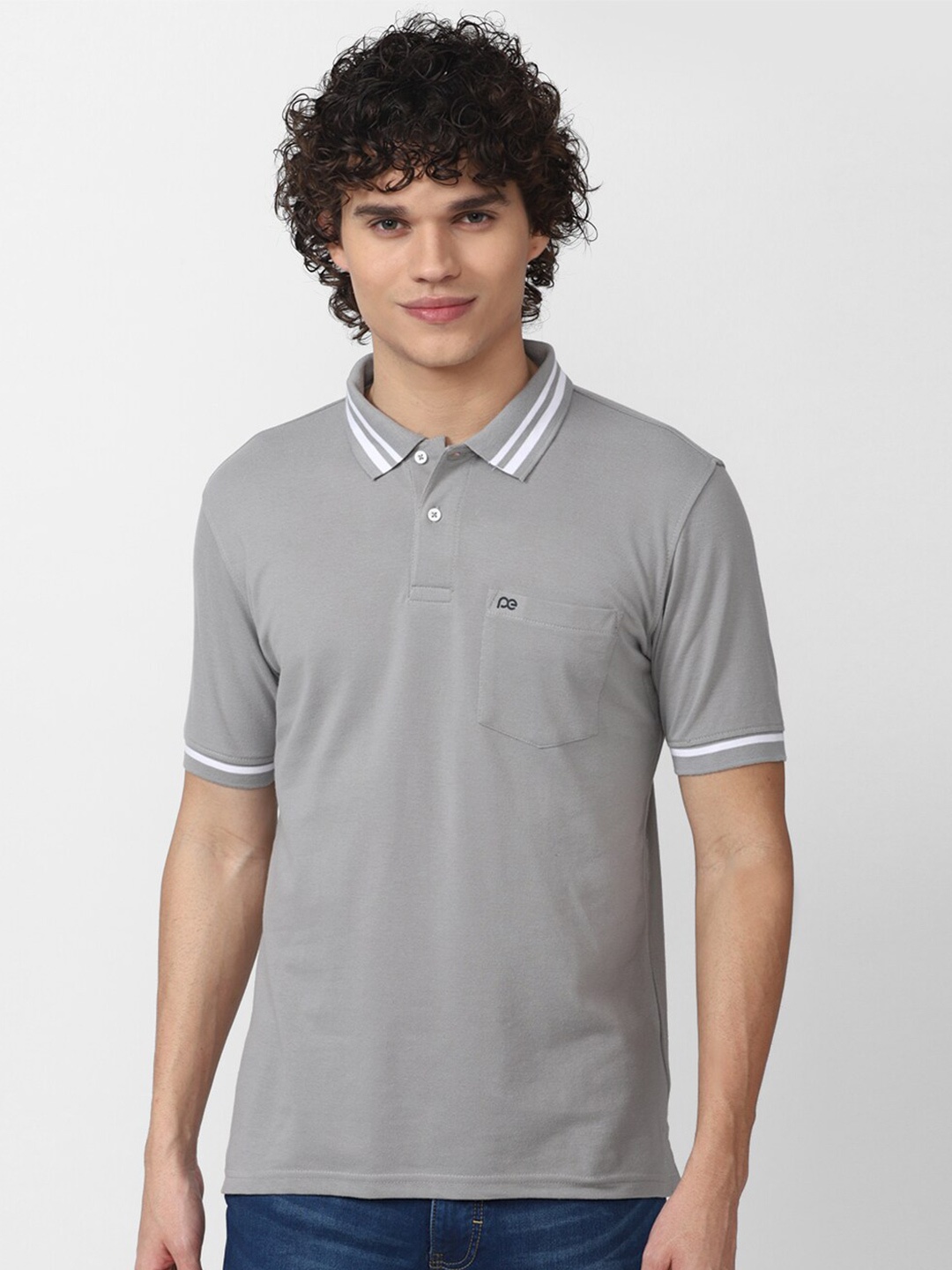 

Peter England Casuals Men Polo Collar Cotton T-shirt, Grey