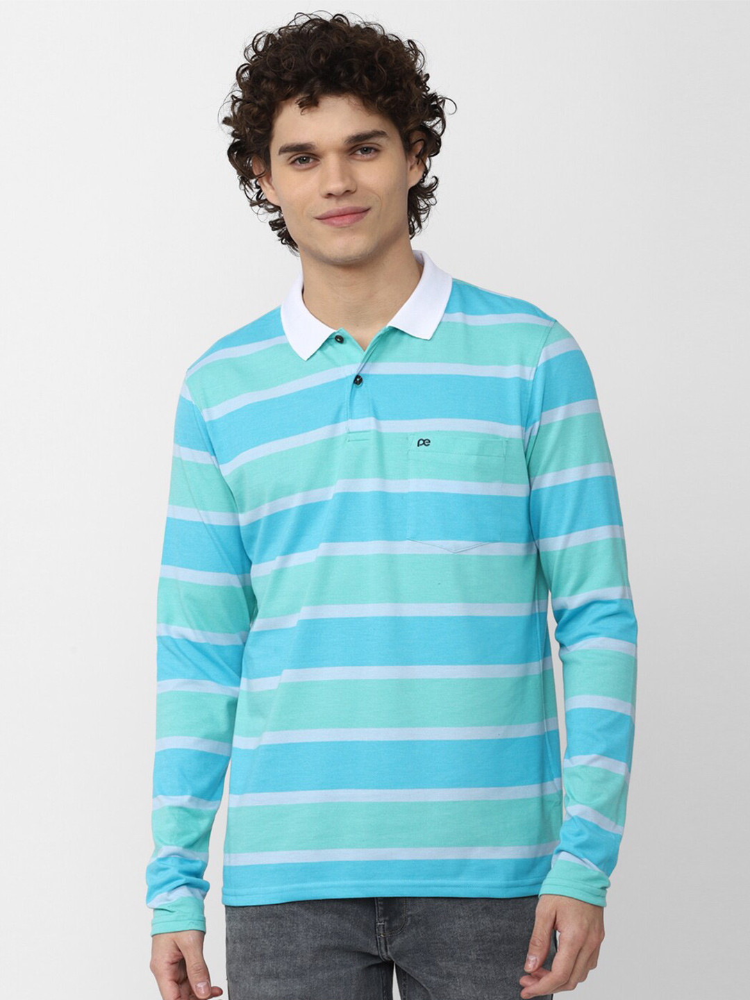 

Peter England Casuals Men Striped Polo Collar T-shirt, Blue