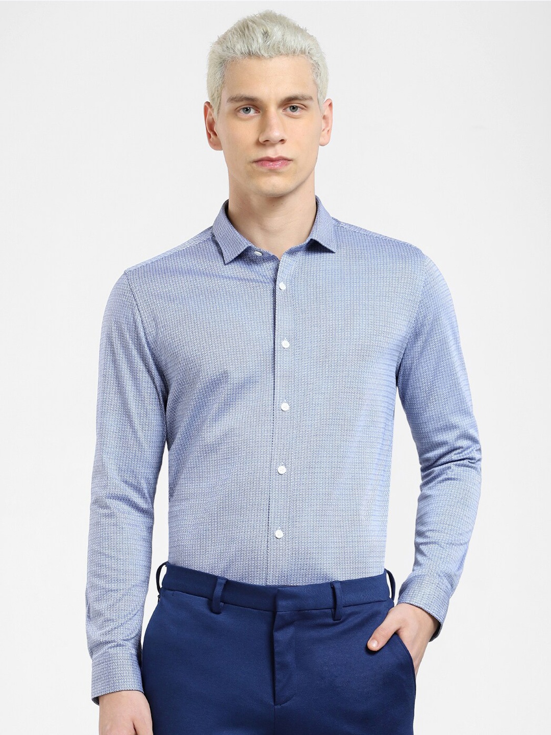 

Jack & Jones Men Printed Slim Fit Cotton Casual Shirt, Blue
