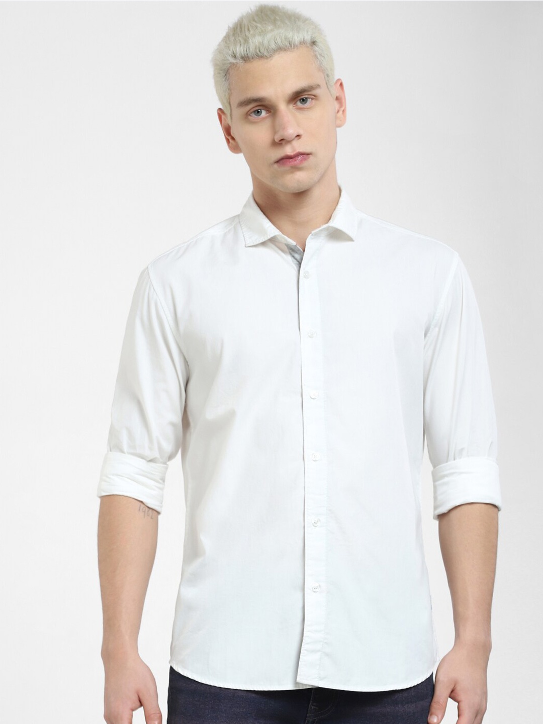 

Jack & Jones Men Spread Collar Cotton Casual Shirt, White