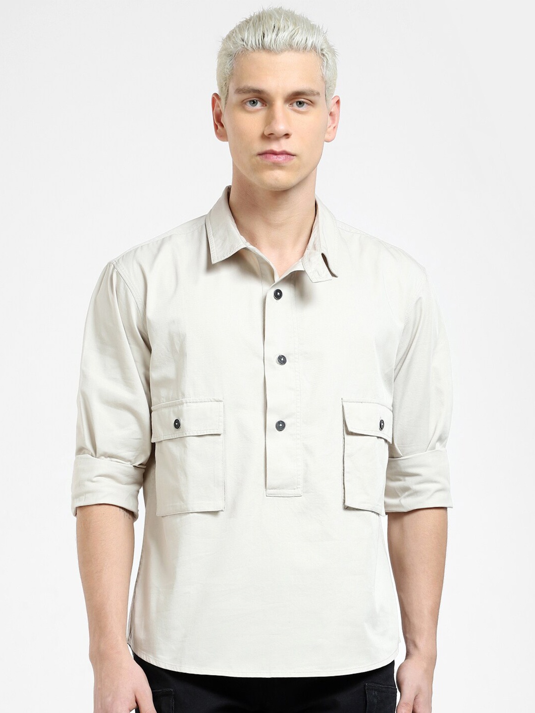 

Jack & Jones Men Spread Collar Casual Cotton Shirt, Off white