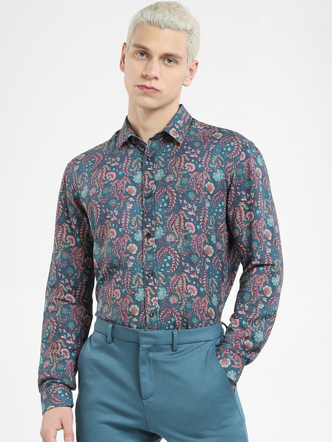 

Jack & Jones Men Floral Printed Formal Cotton Shirt, Blue