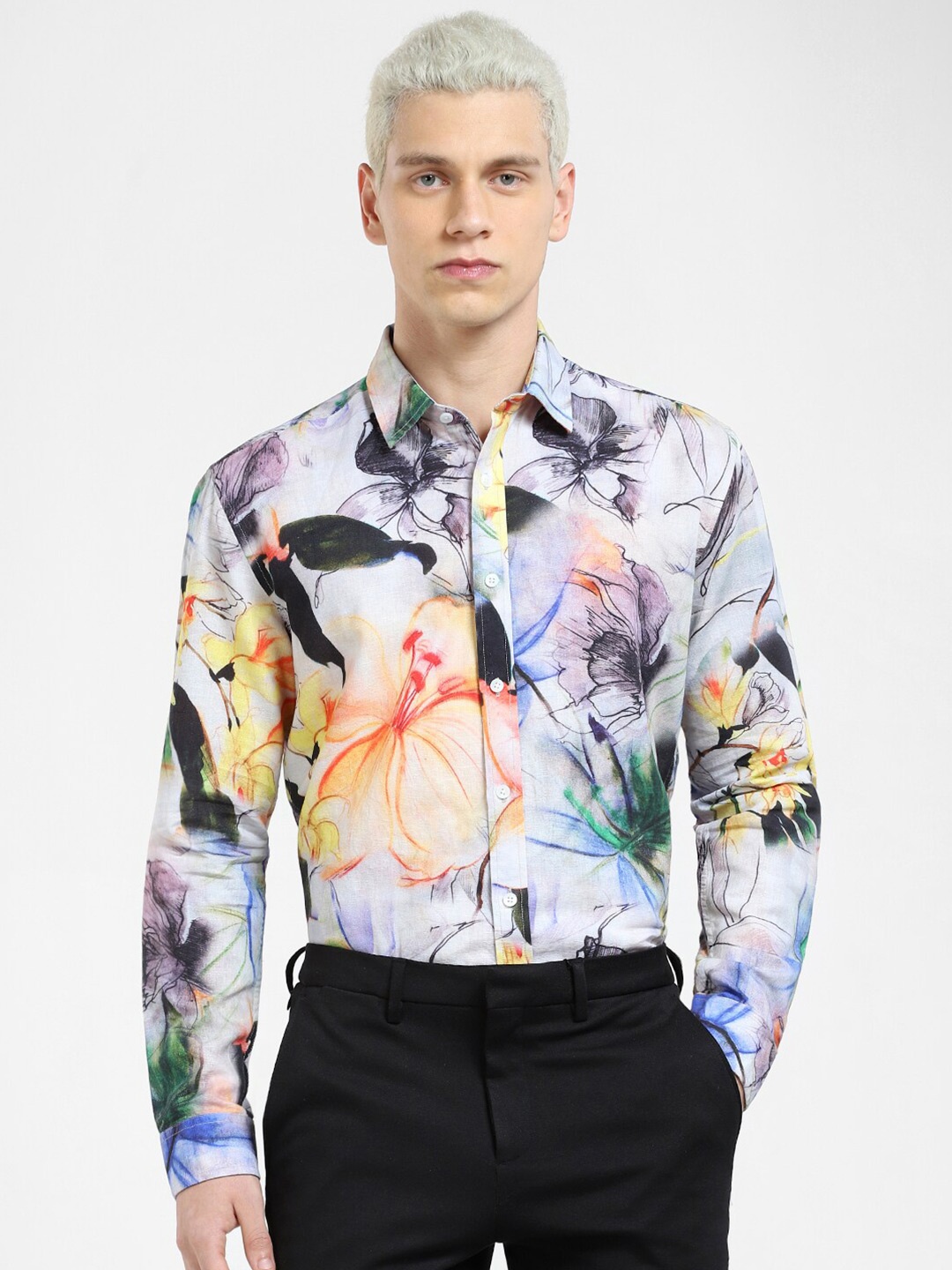 

Jack & Jones Men Floral Printed Casual Cotton Shirt, White