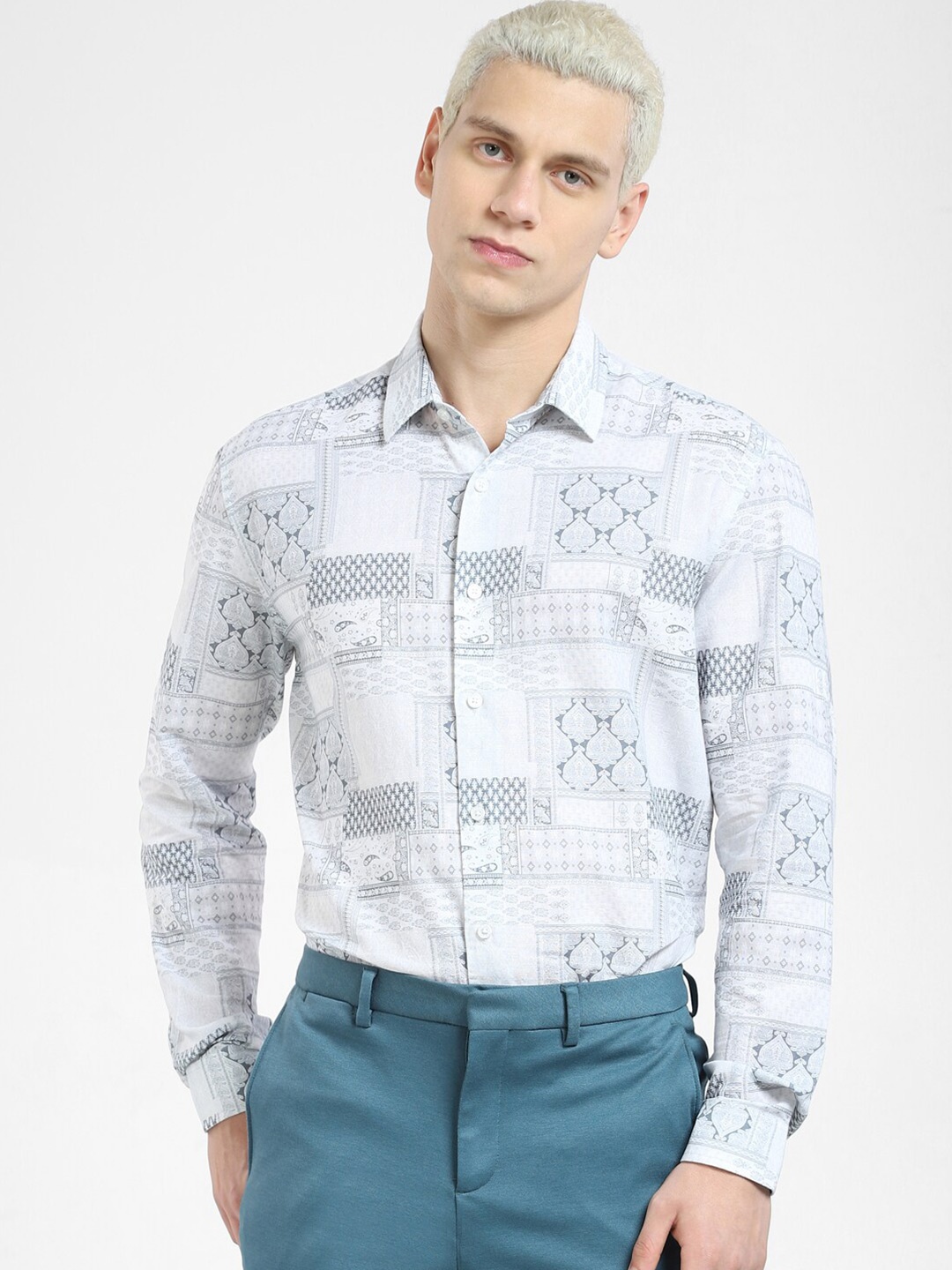 

Jack & Jones Men Printed Formal Cotton Shirt, White