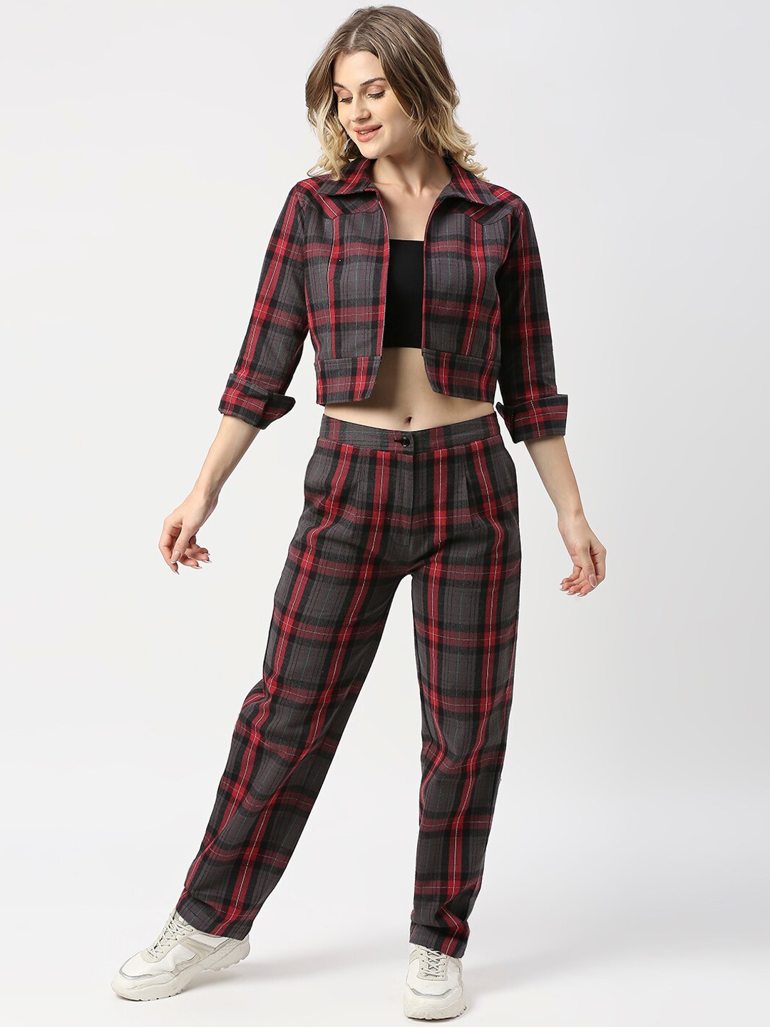 

Blamblack Women Checked Co-Ords Set, Red