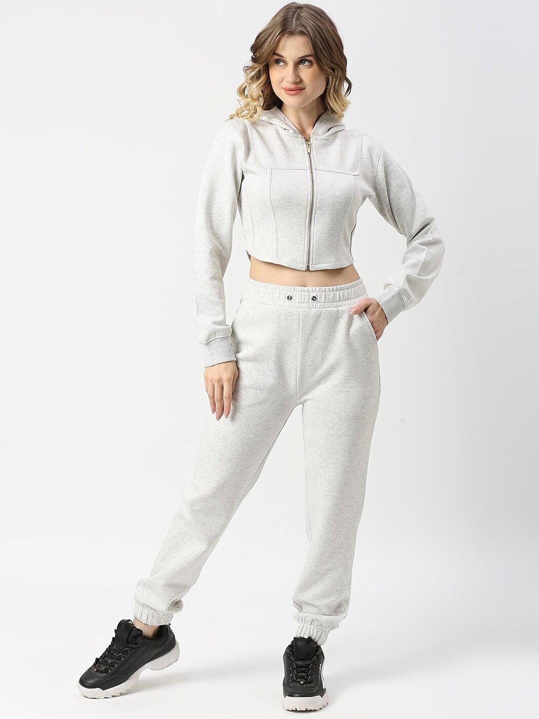 

Blamblack Women Sweatshirt With Joggers Co-Ords Set, Grey