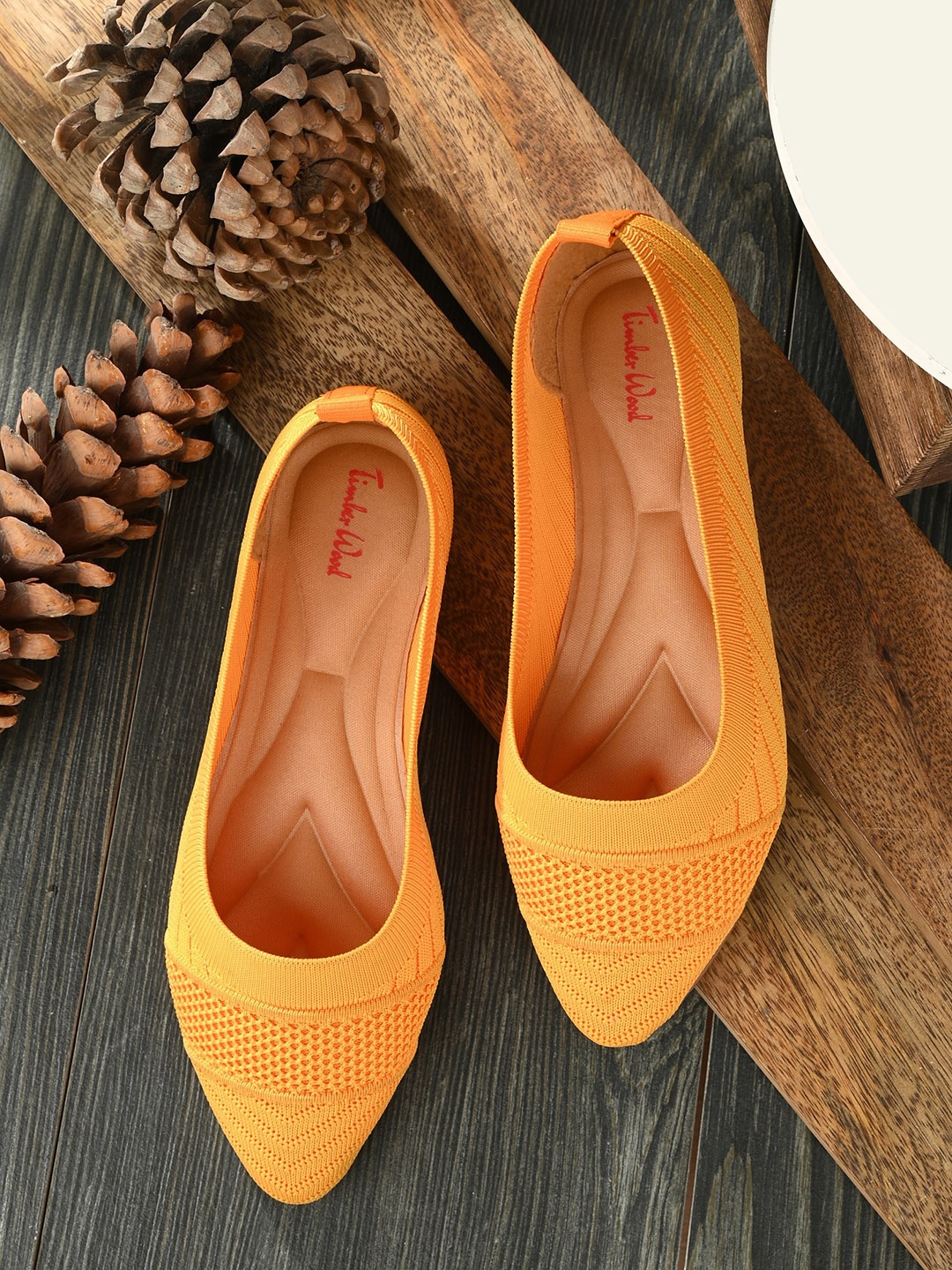 

TimberWood Women Pointed Toe Fabric Ballerinas, Yellow