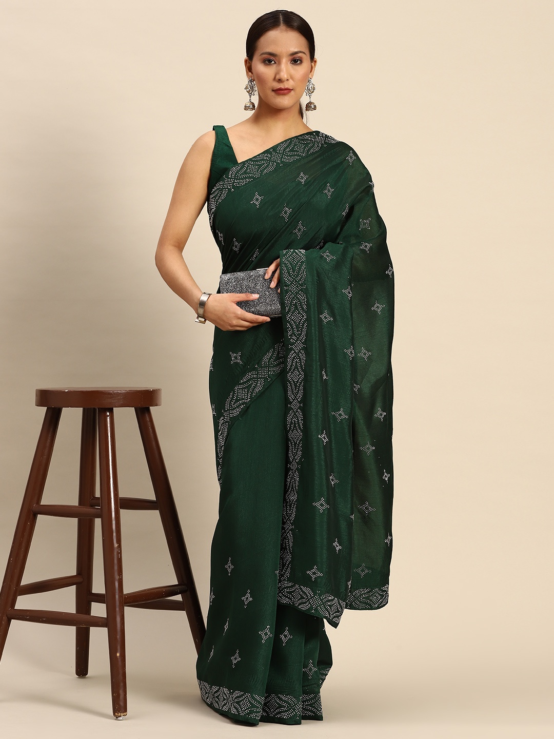 

all about you Ethnic Motifs Beads & Stones Saree, Green