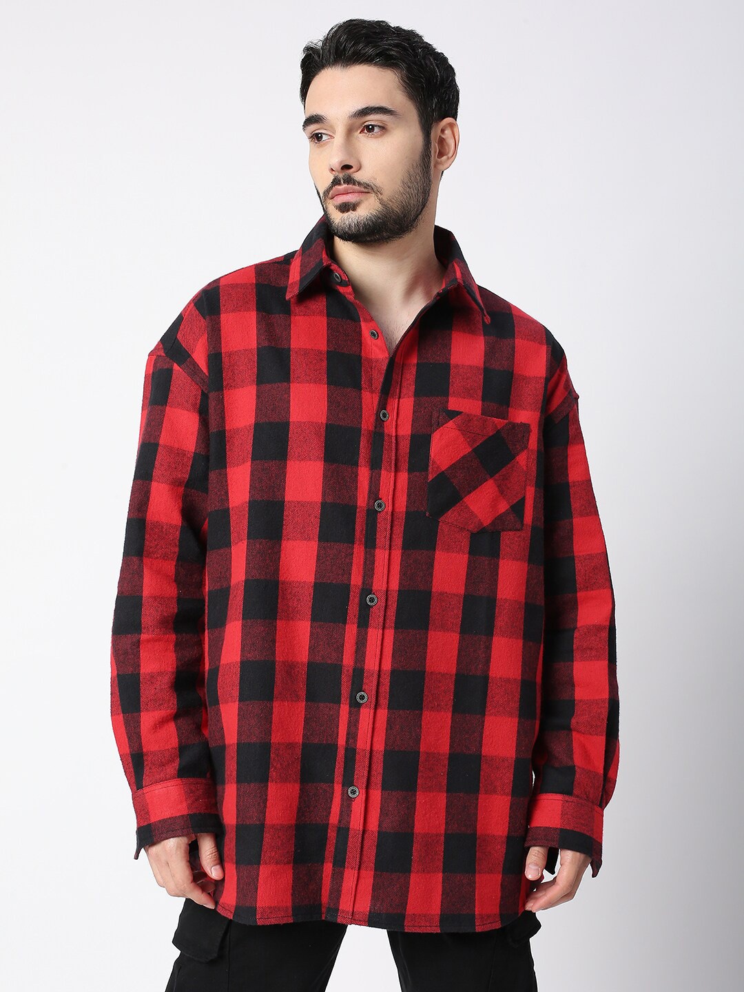 

Blamblack Men Buffalo Checks Checked Casual Cotton Shirt, Red