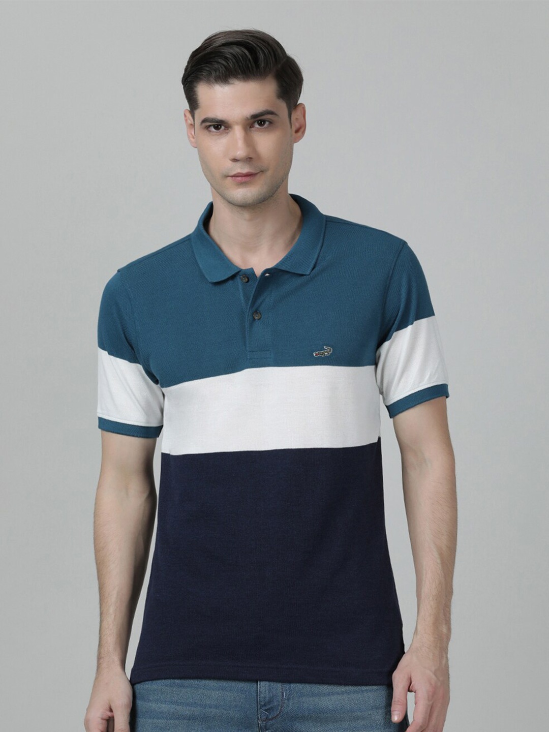 

Crocodile Men Colourblocked Polo Collar Cotton T-shirt, Blue