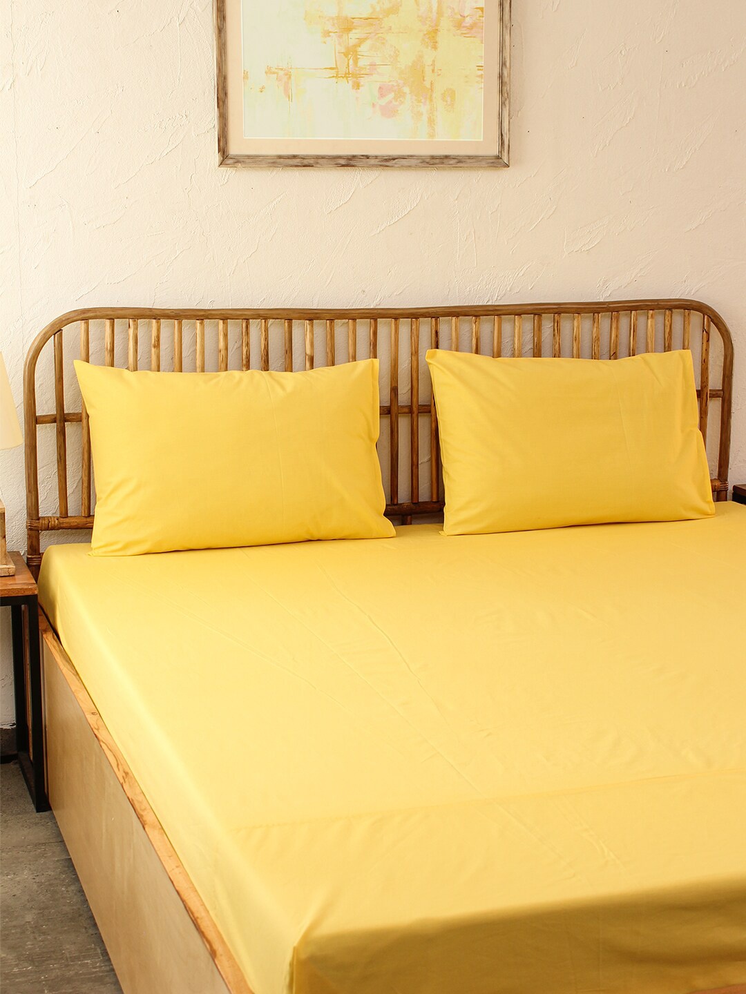 

House This Yellow Amaltas 180 TC Pure Cotton Single Bedsheet with 1 Pillow Covers