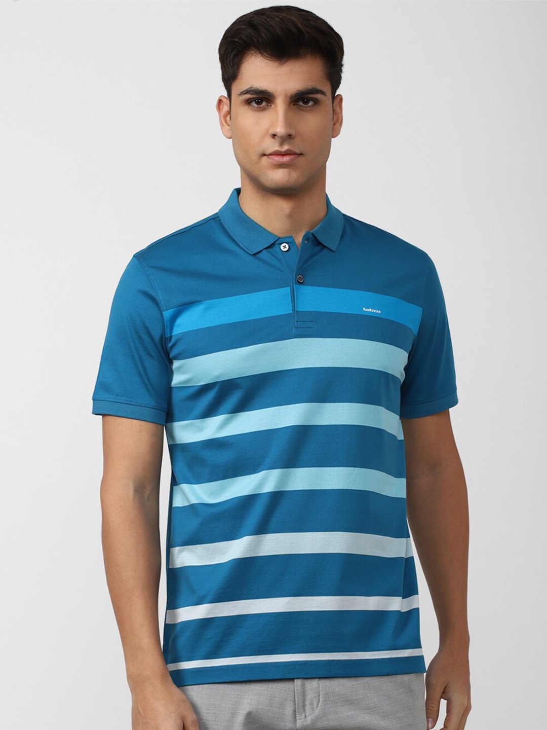 

Van Heusen Men Striped Polo Cotton T-shirt, Blue
