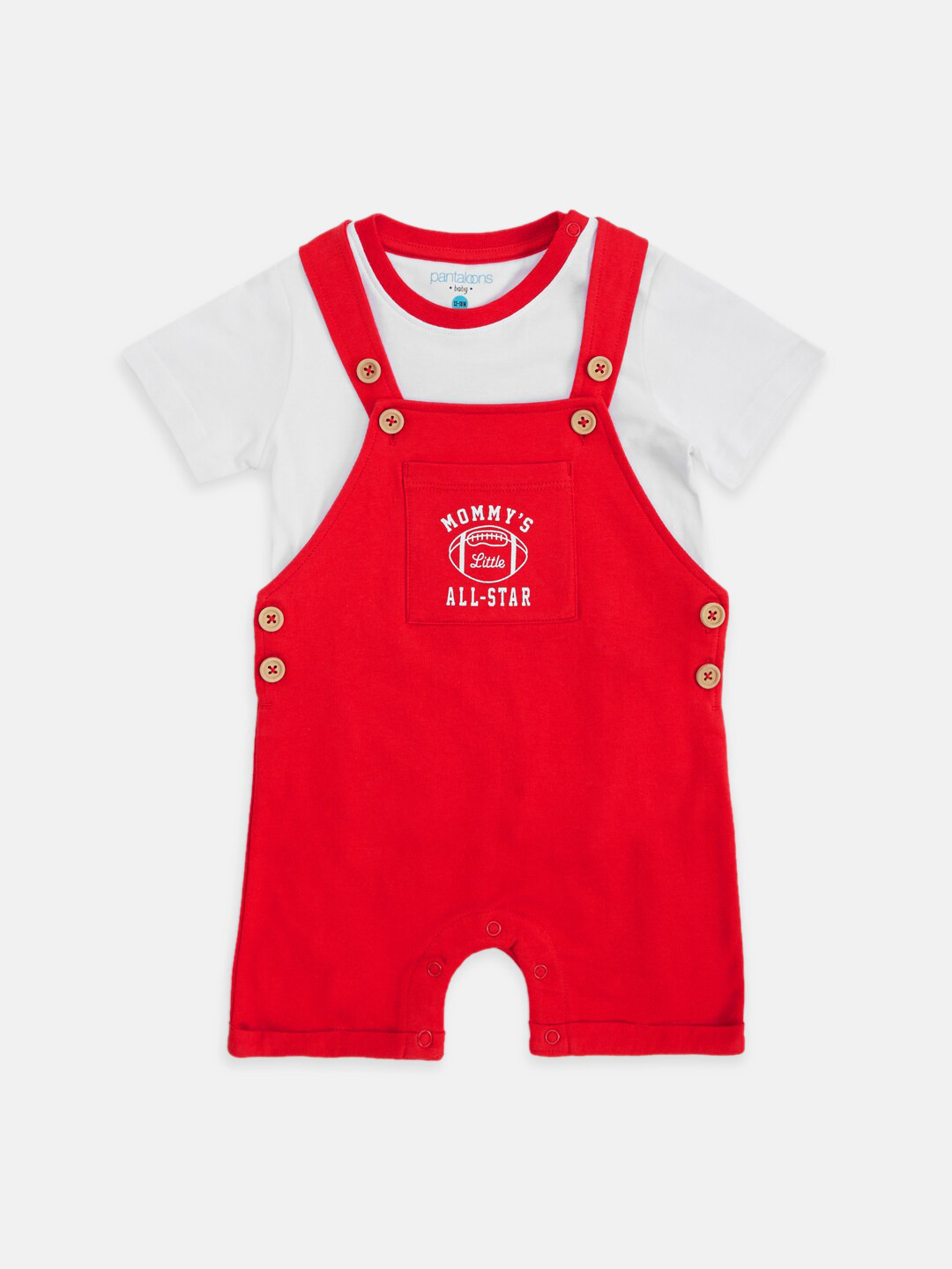 

Pantaloons Baby Printed T-shirt with Dungarees, Red
