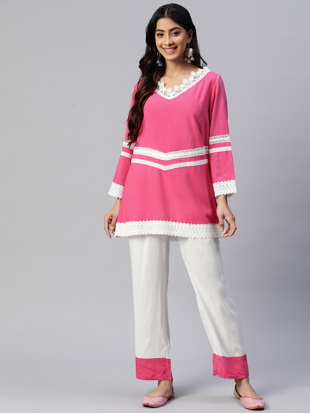 

Nayam By Lakshita Colourblocked Tunic & Palazzos, Pink