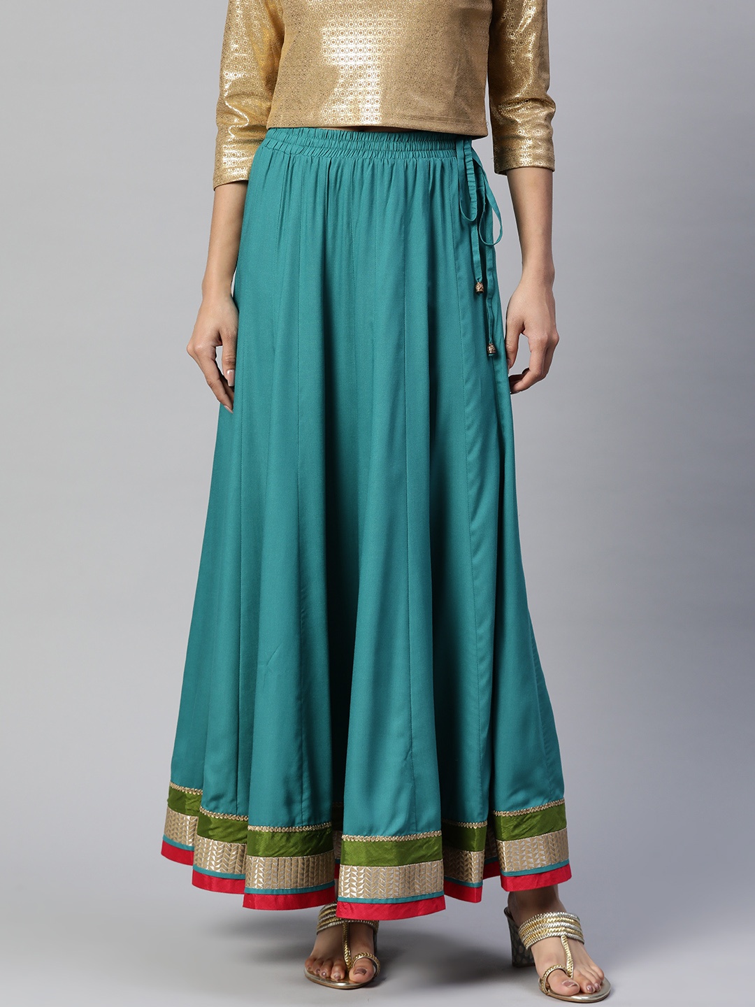 

Nayam By Lakshita Striped Zari Maxi Flared Lehenga Ethnic Skirt, Blue