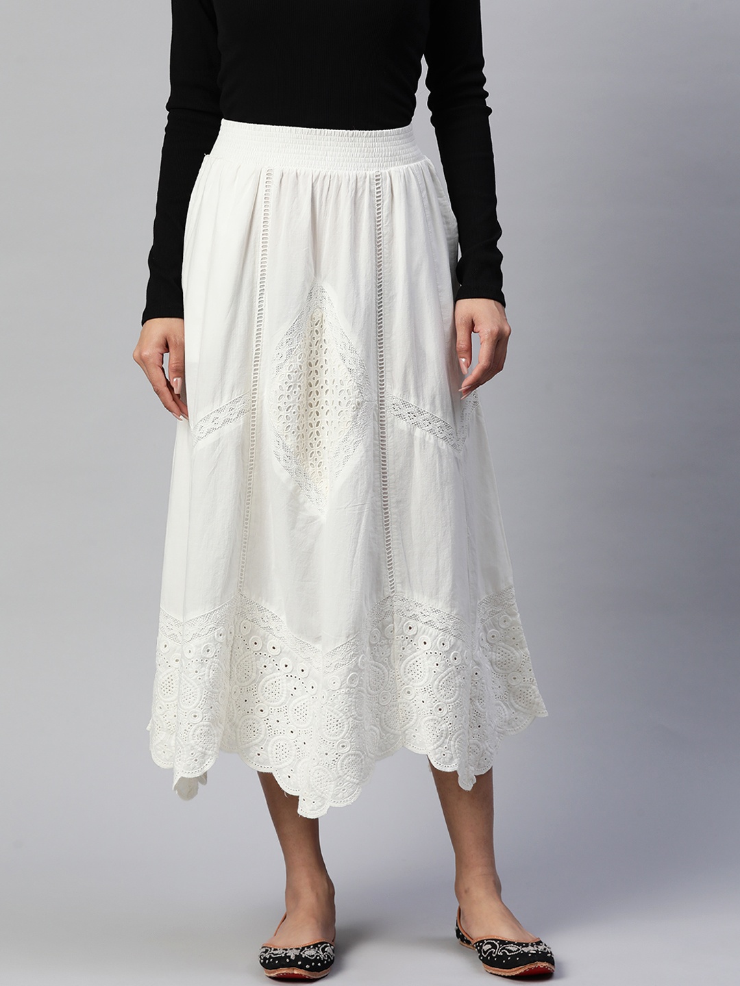 

Nayam By Lakshita Schiffli Pure Cotton Midi Skirt, Off white