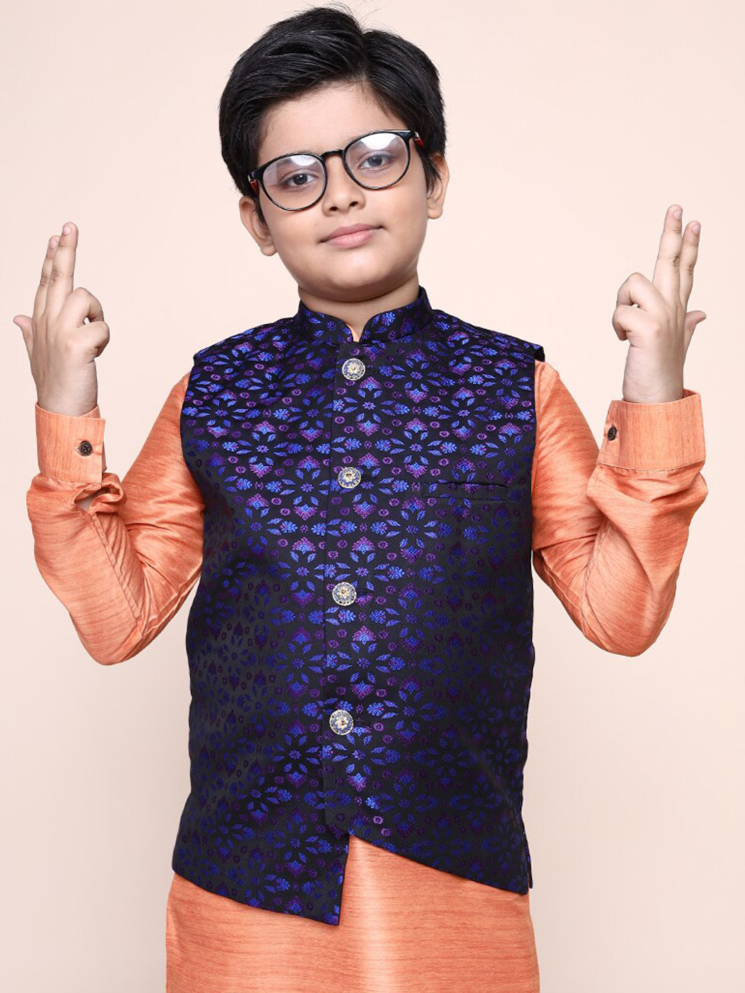 

NAMASKAR Boys Woven Design Nehru Jacket, Black