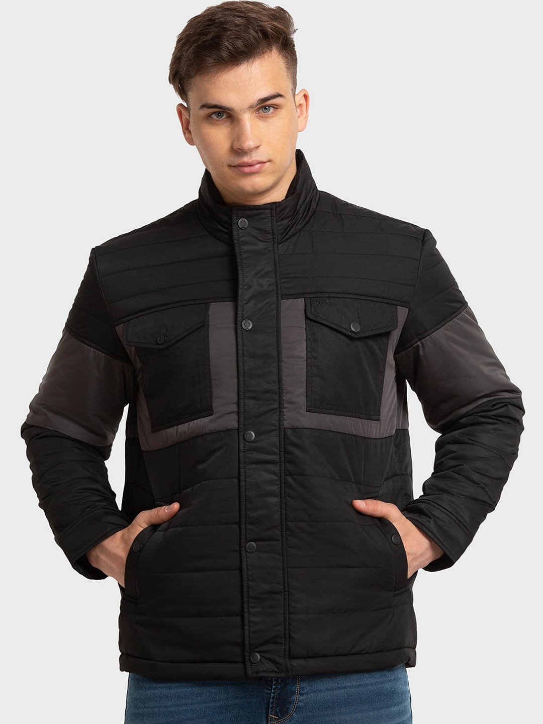 

ColorPlus Men Colourblocked Long Sleeves Padded Jacket, Black
