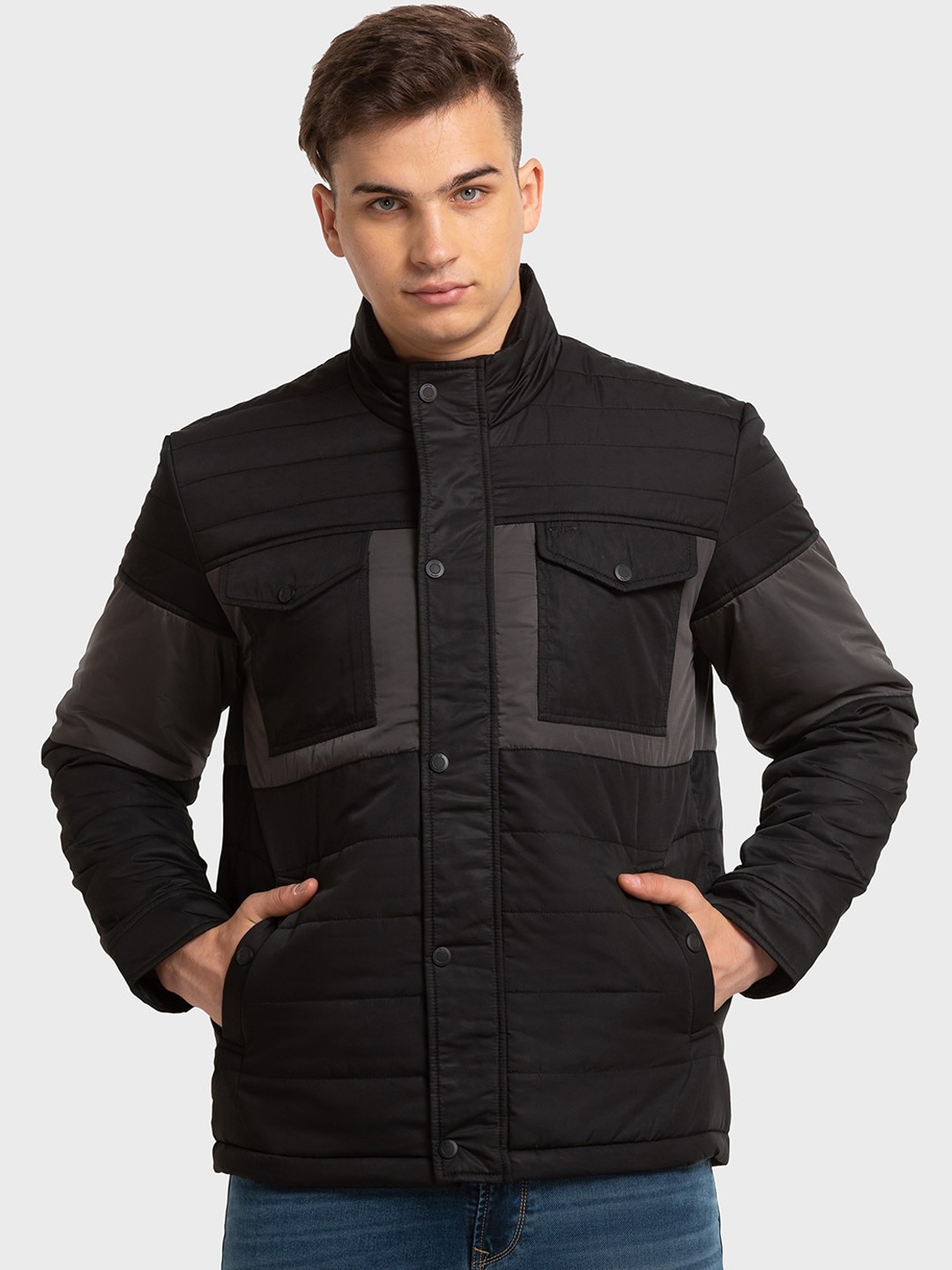 

ColorPlus Men Colourblocked Long Sleeves Padded Jacket, Black