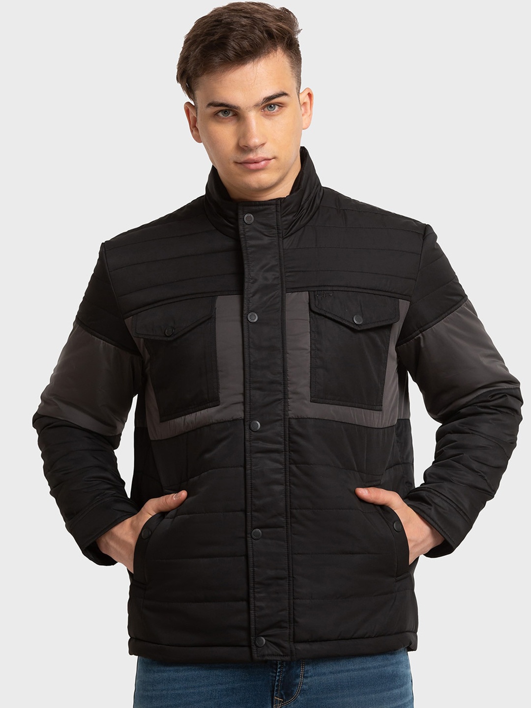 

ColorPlus Men Colourblocked Long Sleeves Padded Jacket, Black
