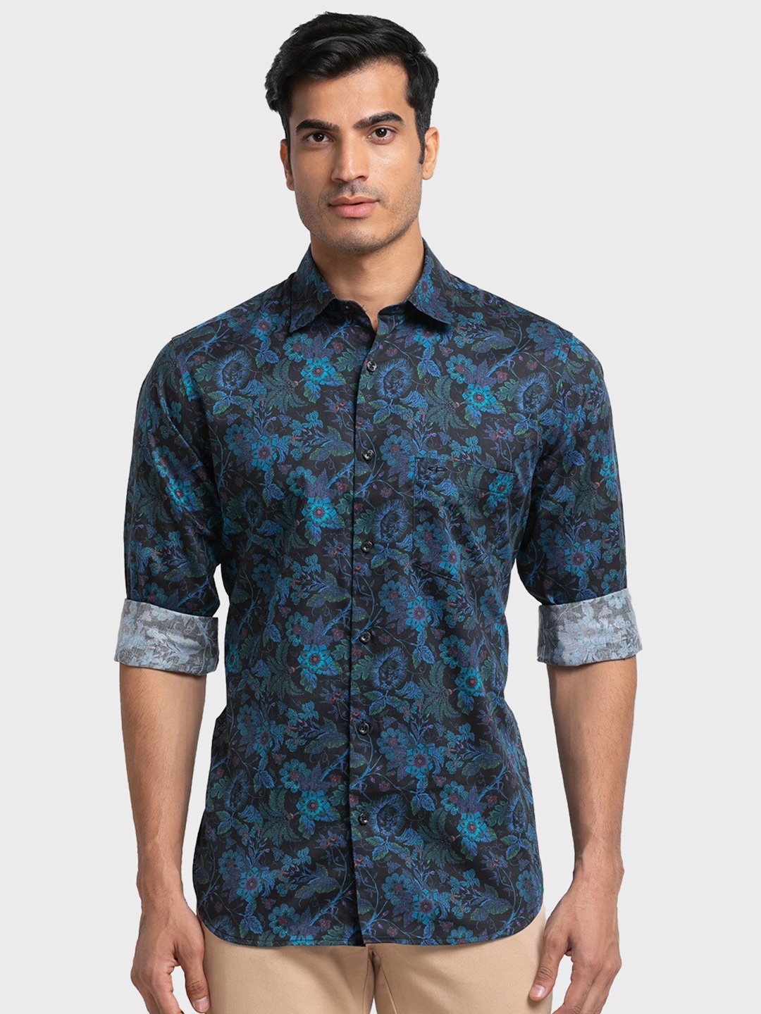 

ColorPlus Men Blue Tailored Fit Floral Printed Cotton Shirt