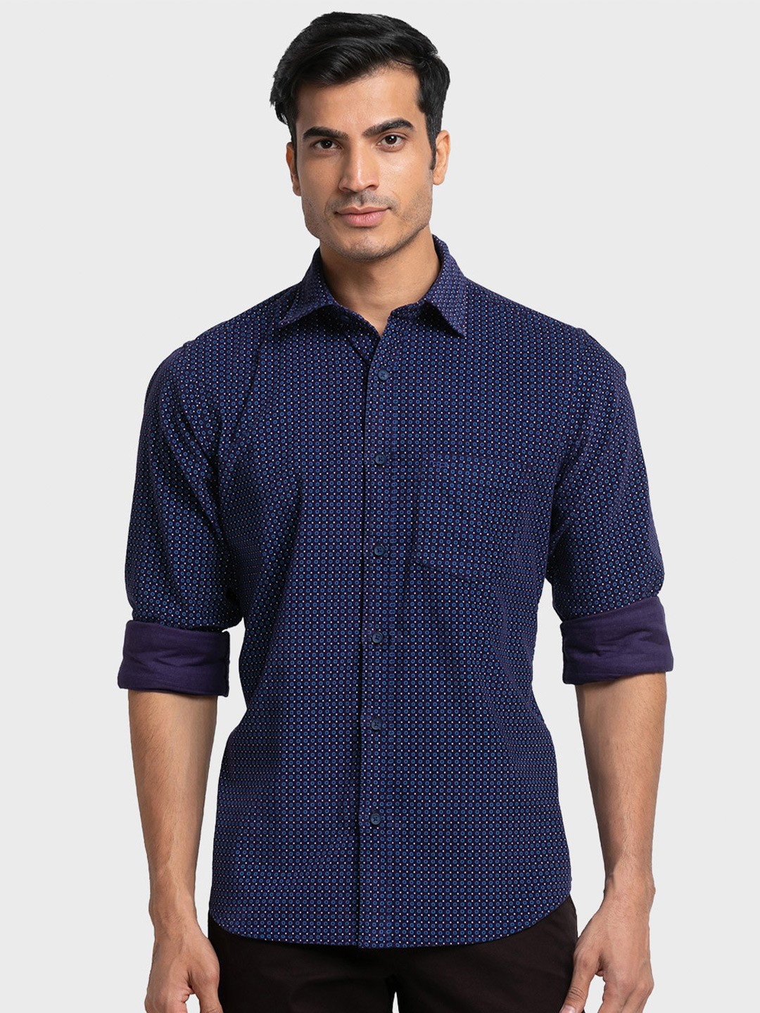 

ColorPlus Men Plus Size Micro Ditsy Printed Cotton Casual Shirt, Blue