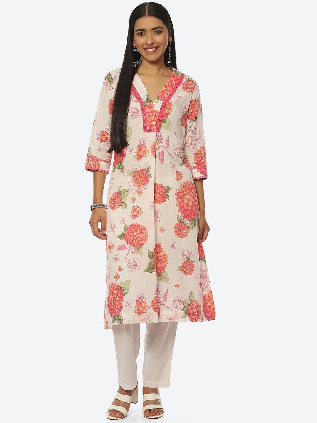 

Biba Printed Kurta with Trousers, White
