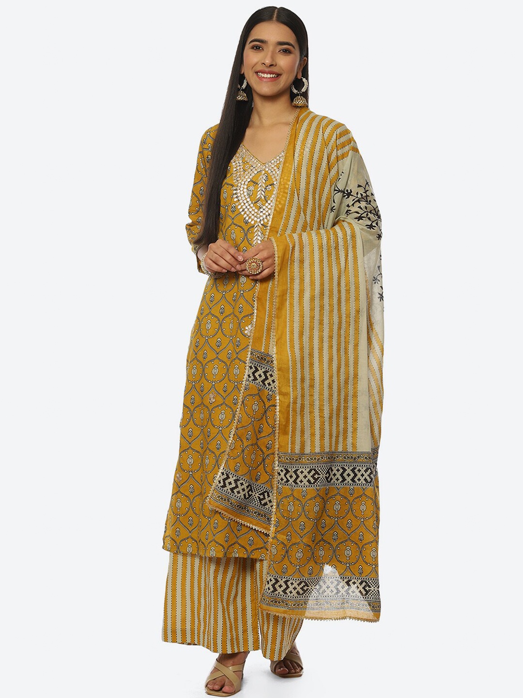 

Biba Embroidered Unstitched Dress Material, Mustard