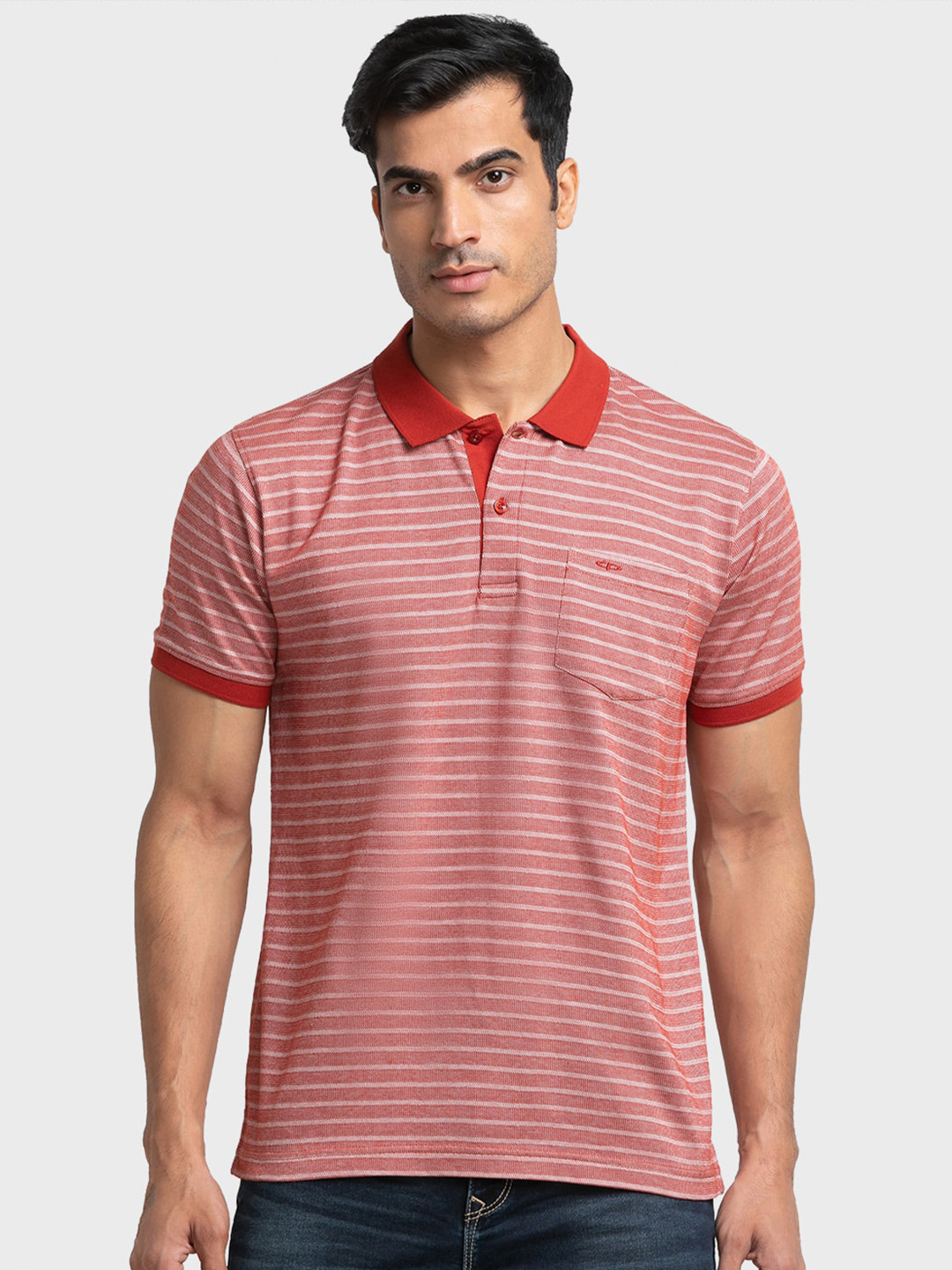 

ColorPlus Men Striped Polo Collar Cotton T-shirt, Orange