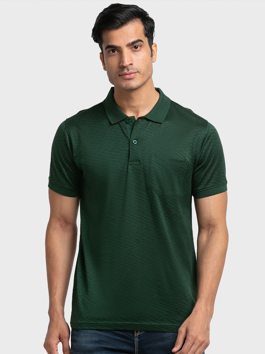 

ColorPlus Men Polo Collar Cotton T-shirt, Green